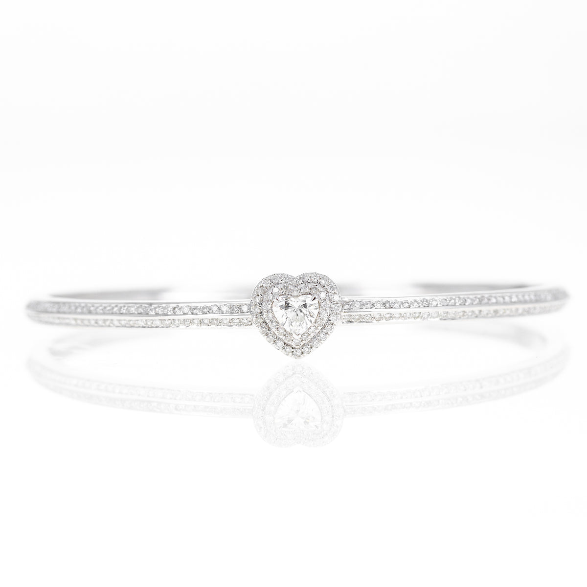 18K White Gold 0.62 Carat Heart Diamond Pave Bangle - Queen May