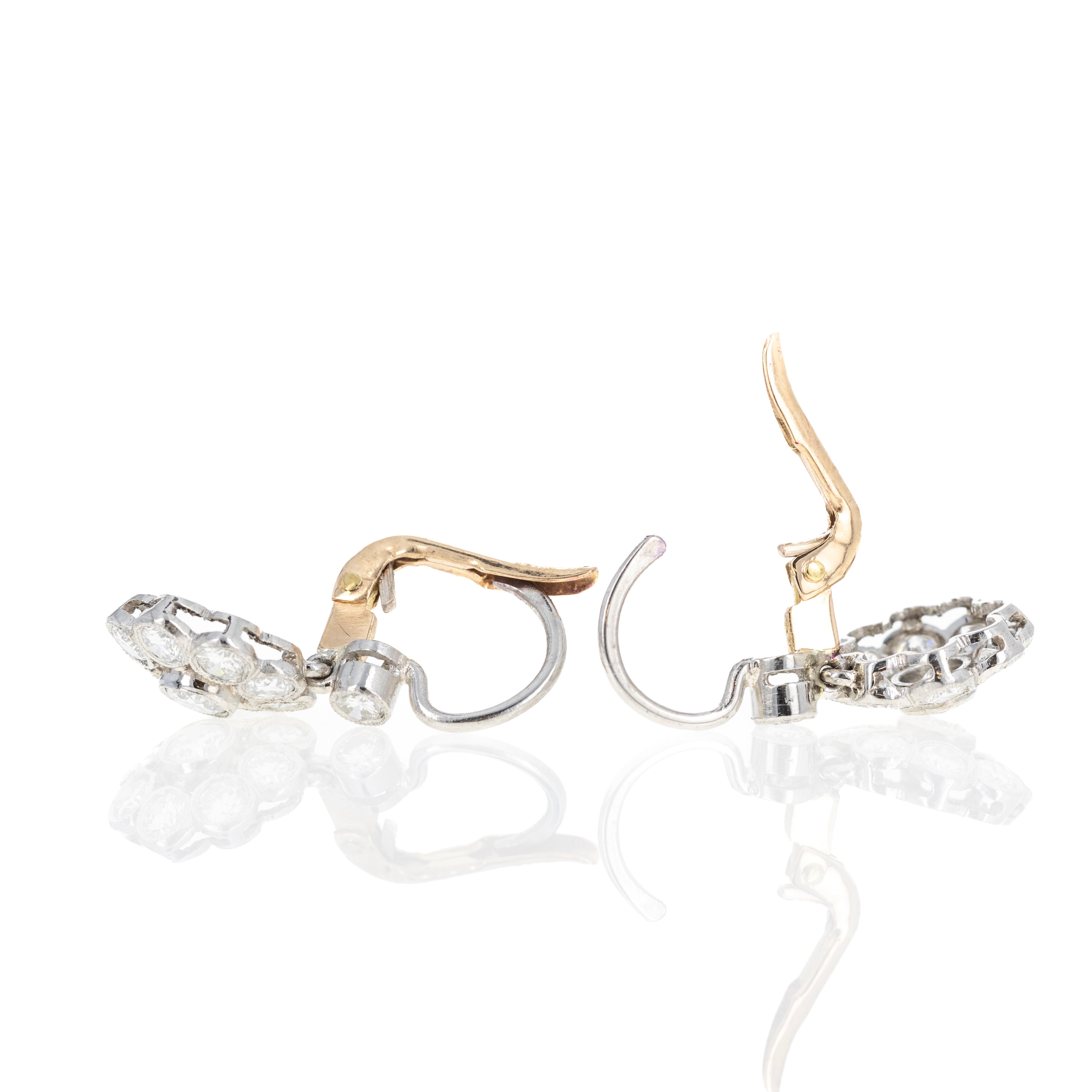 Edwardian Inspired 18K Rose Gold & Platinum 1.60 Carat Diamond Floral Earrings - Queen May