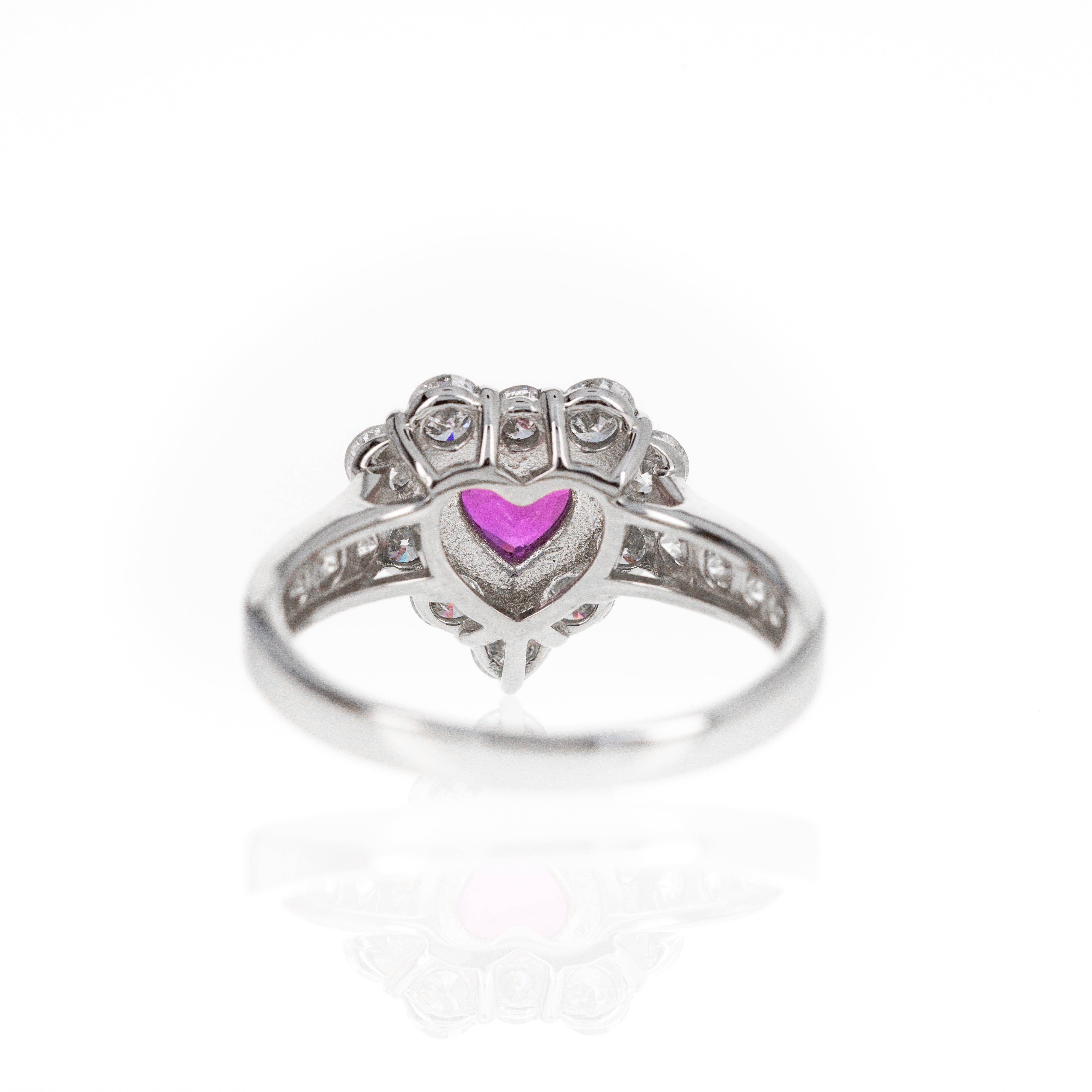 Platinum 0.78 Carat Heart Ruby Diamond Halo Ring - Queen May
