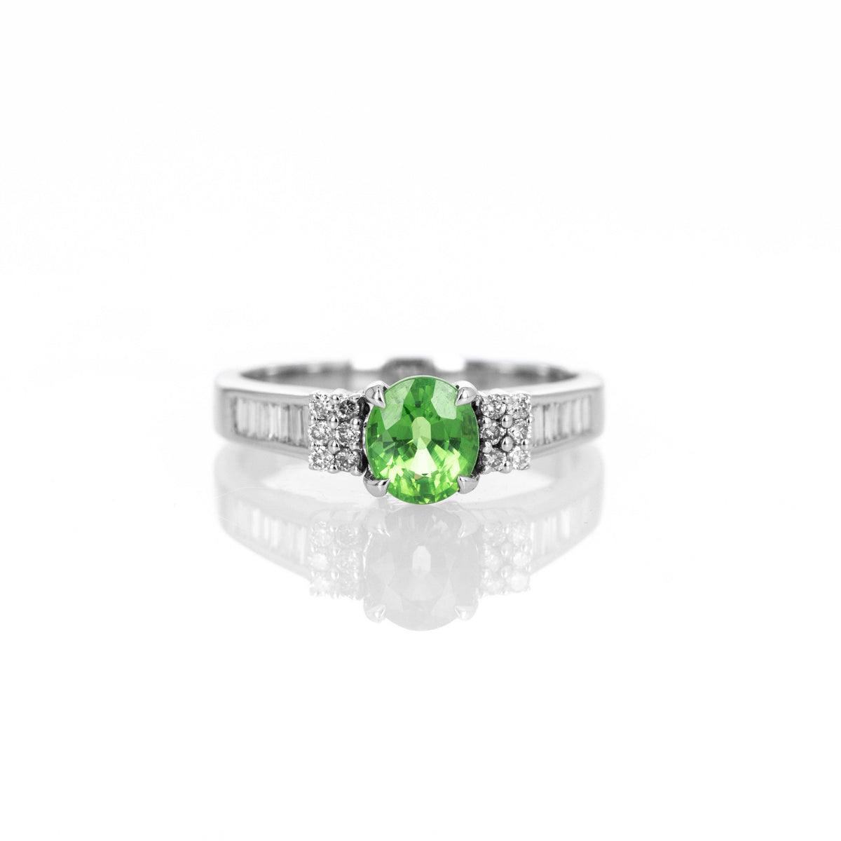 18K White Gold 1.32 Carat Oval Tsavorite Garnet Diamond Ring - Queen May