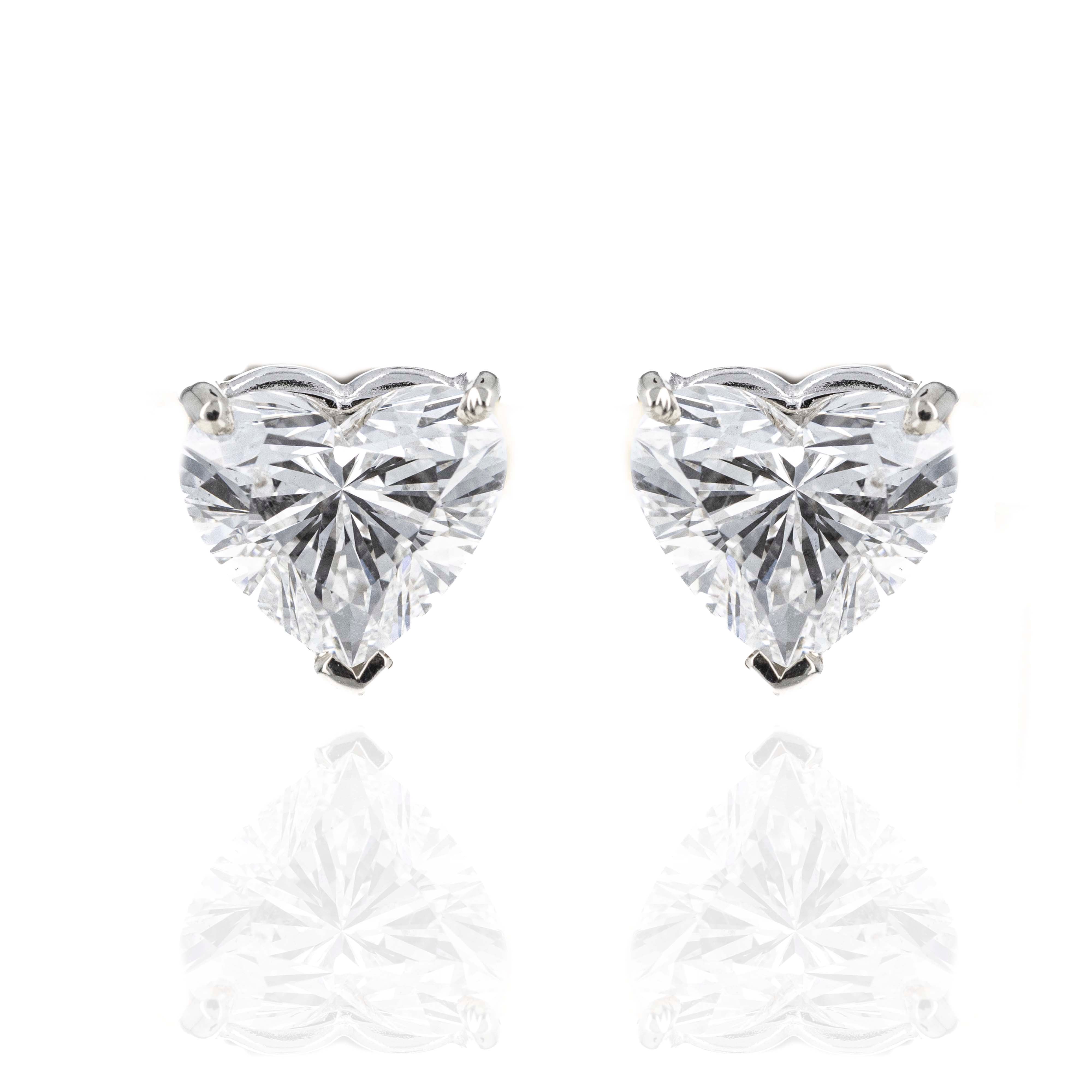 14K White Gold 4.08 Carat Lab Grown Heart Diamond 3 Prong Martini Studs IGI Certified - Queen May