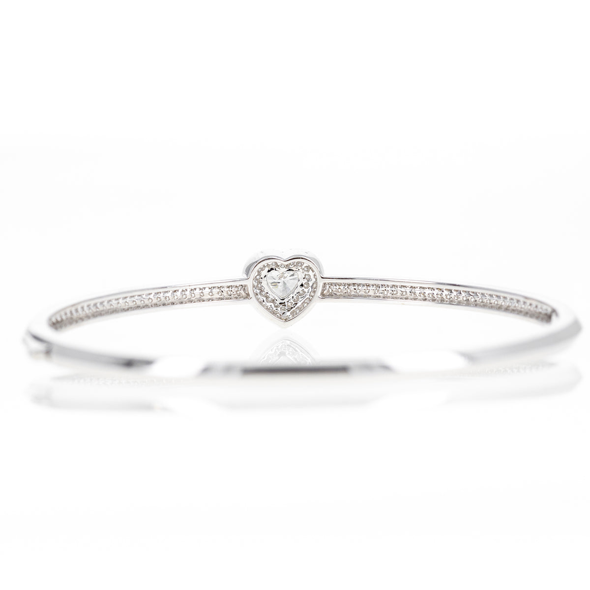 18K White Gold 0.62 Carat Heart Diamond Pave Bangle - Queen May