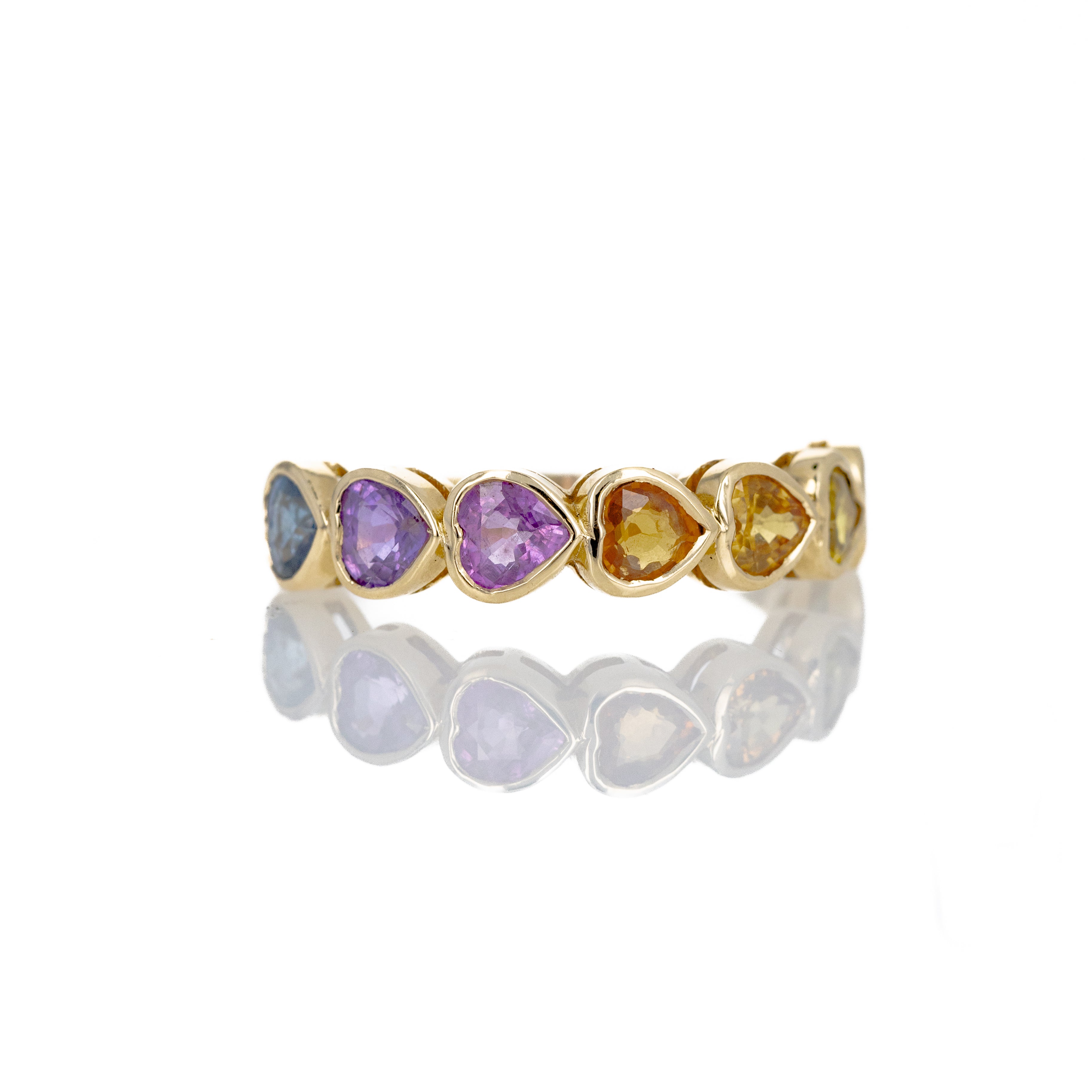 14K Yellow Gold 2.16 Carat Heart Shape Multi-Color Sapphire Band - Queen May