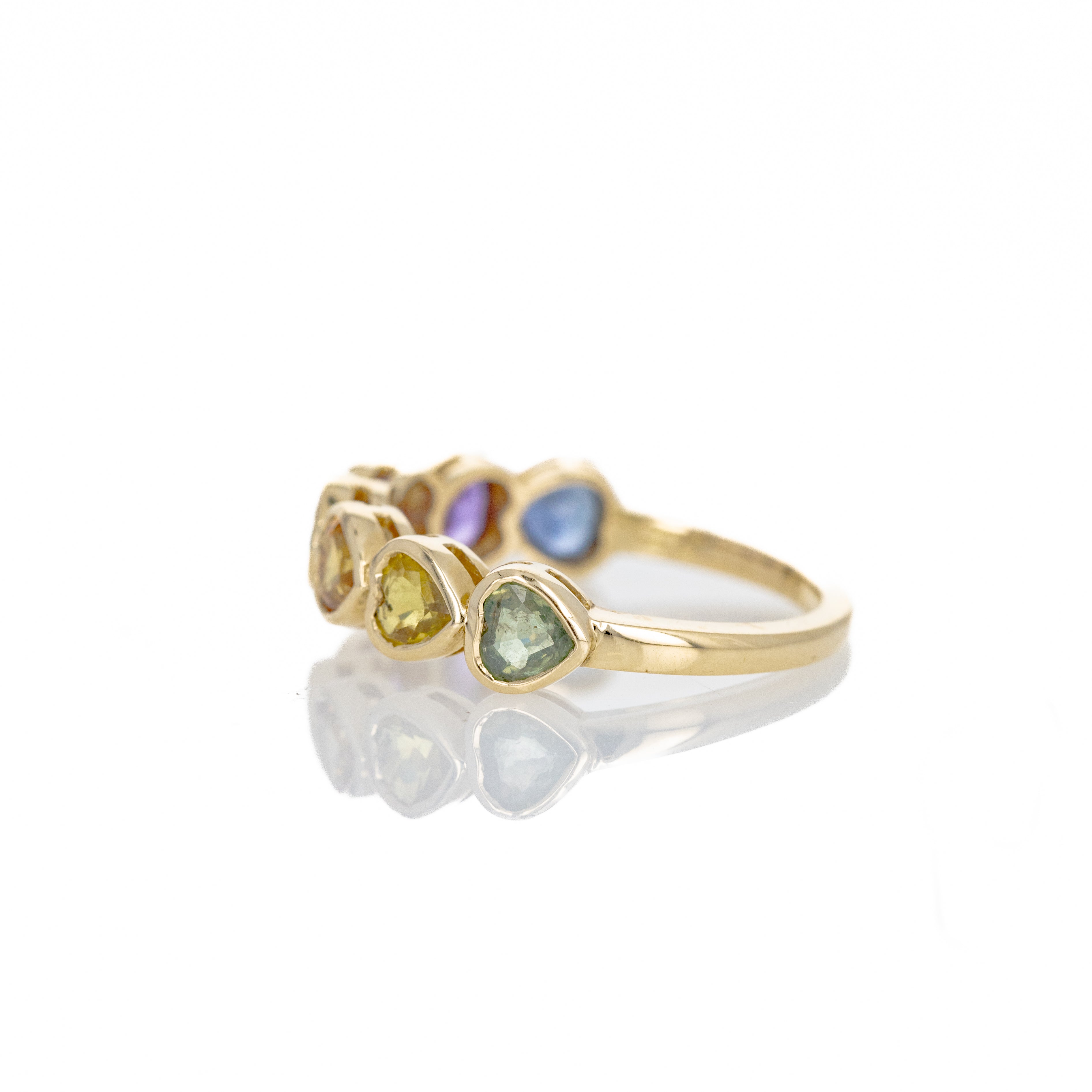 14K Yellow Gold 2.16 Carat Heart Shape Multi-Color Sapphire Band - Queen May