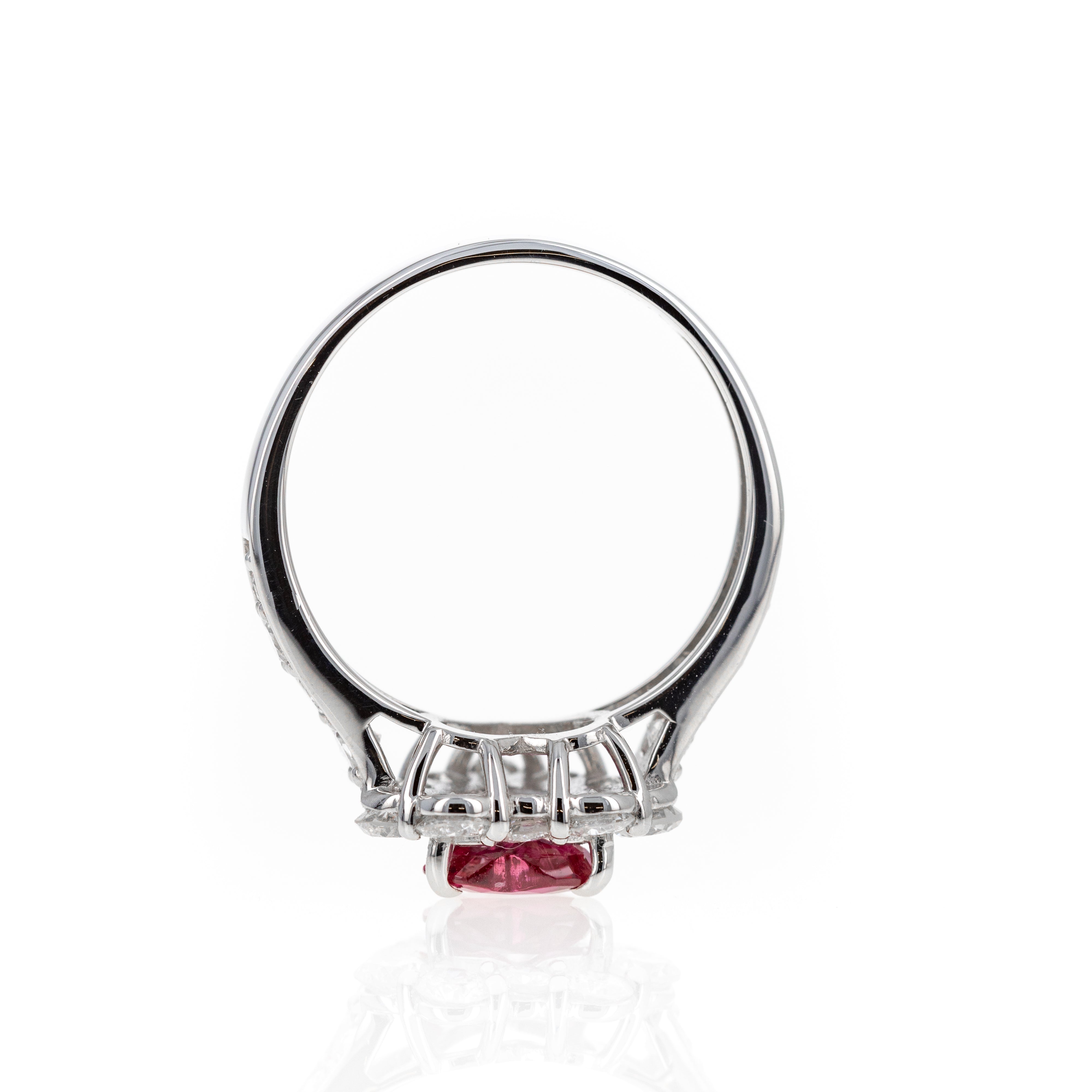 Platinum 0.78 Carat Heart Ruby Diamond Halo Ring - Queen May