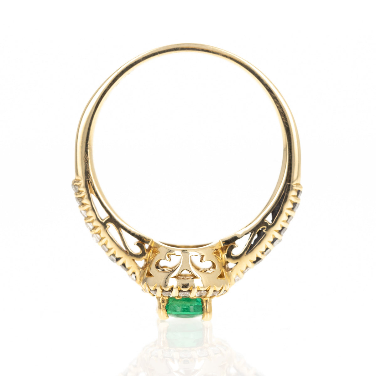 18K Yellow Gold 0.65 Carat Oval Emerald Diamond Halo Ring - Queen May