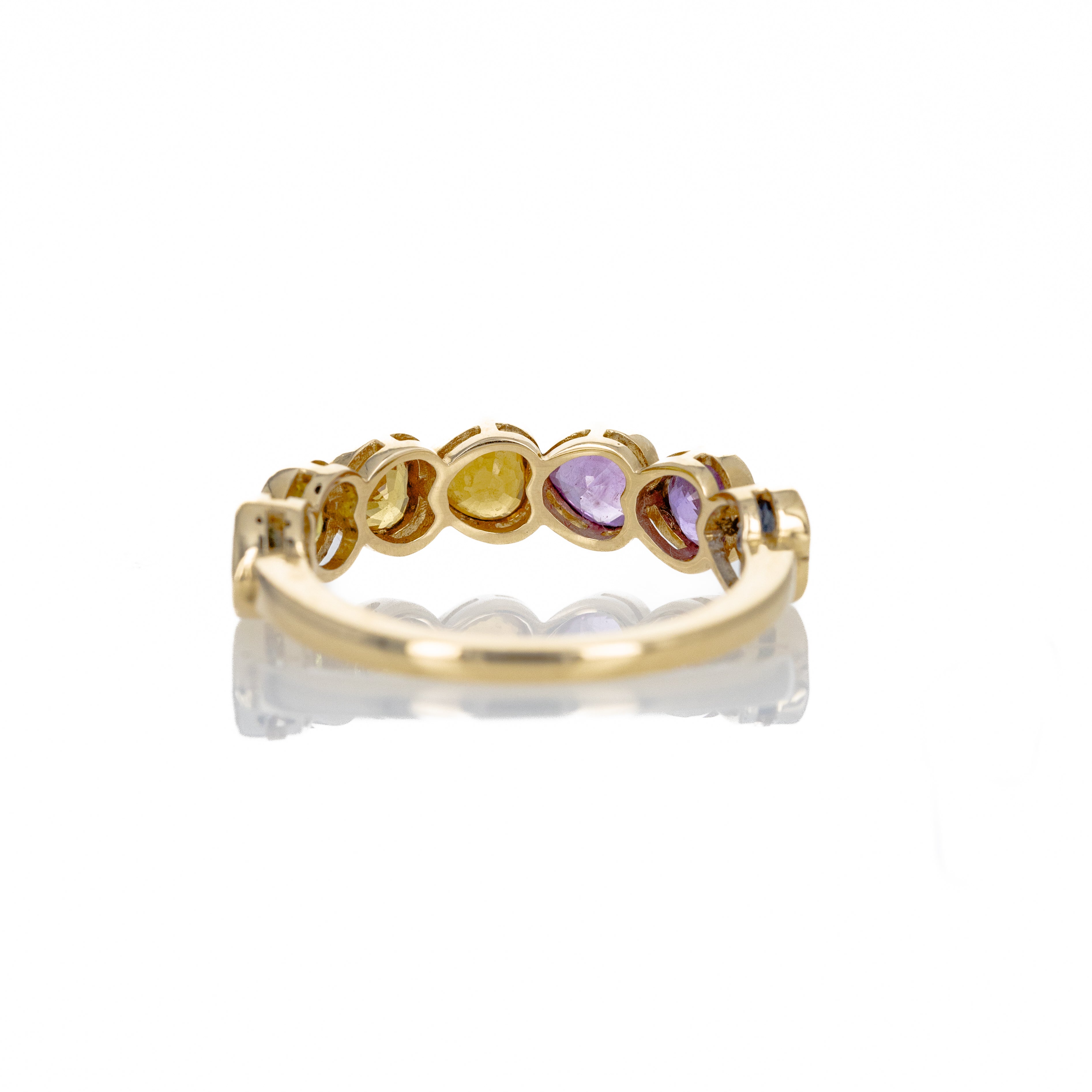 14K Yellow Gold 2.16 Carat Heart Shape Multi-Color Sapphire Band - Queen May