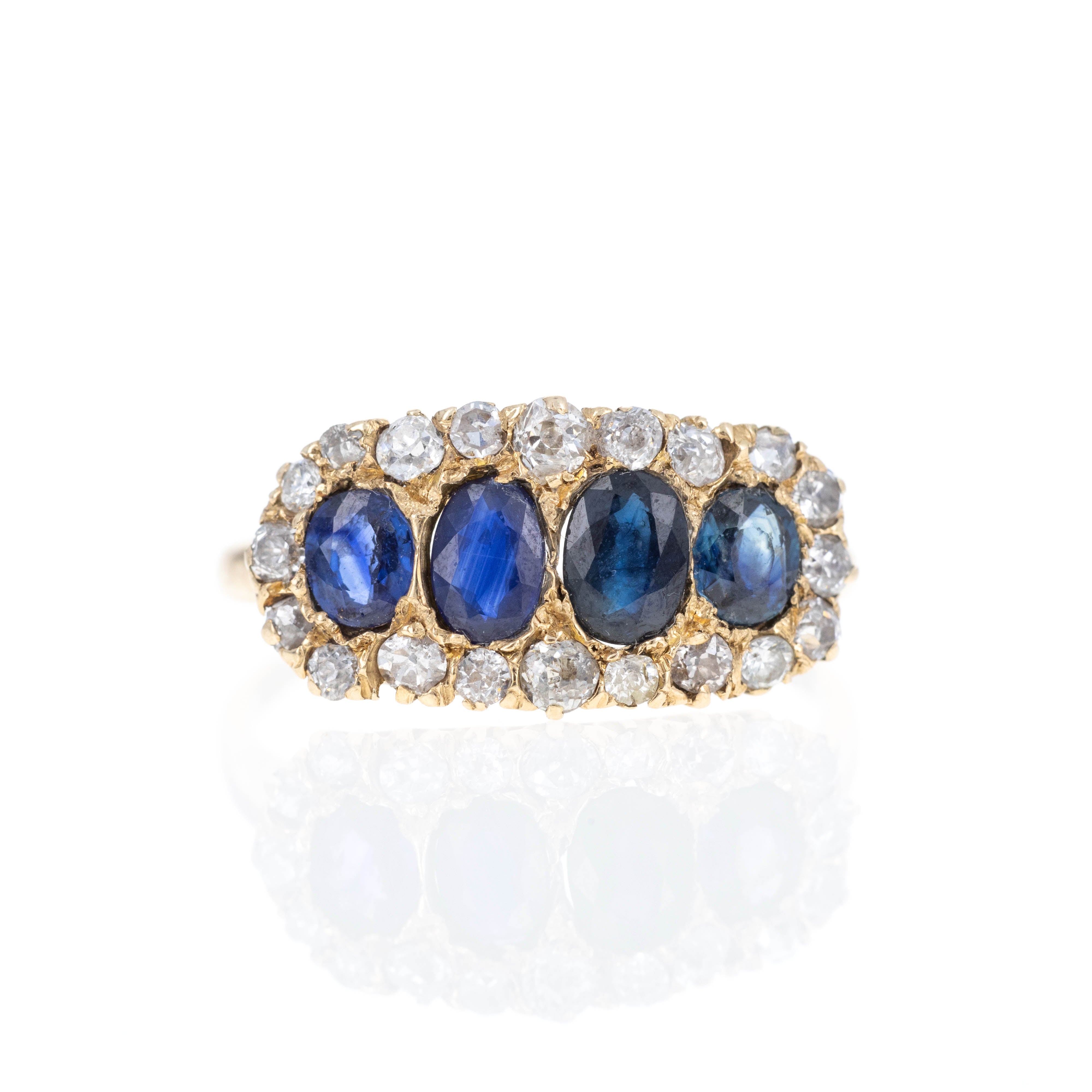 Victorian 14K Yellow Gold 1 Carat Sapphire Diamond Ring - Queen May