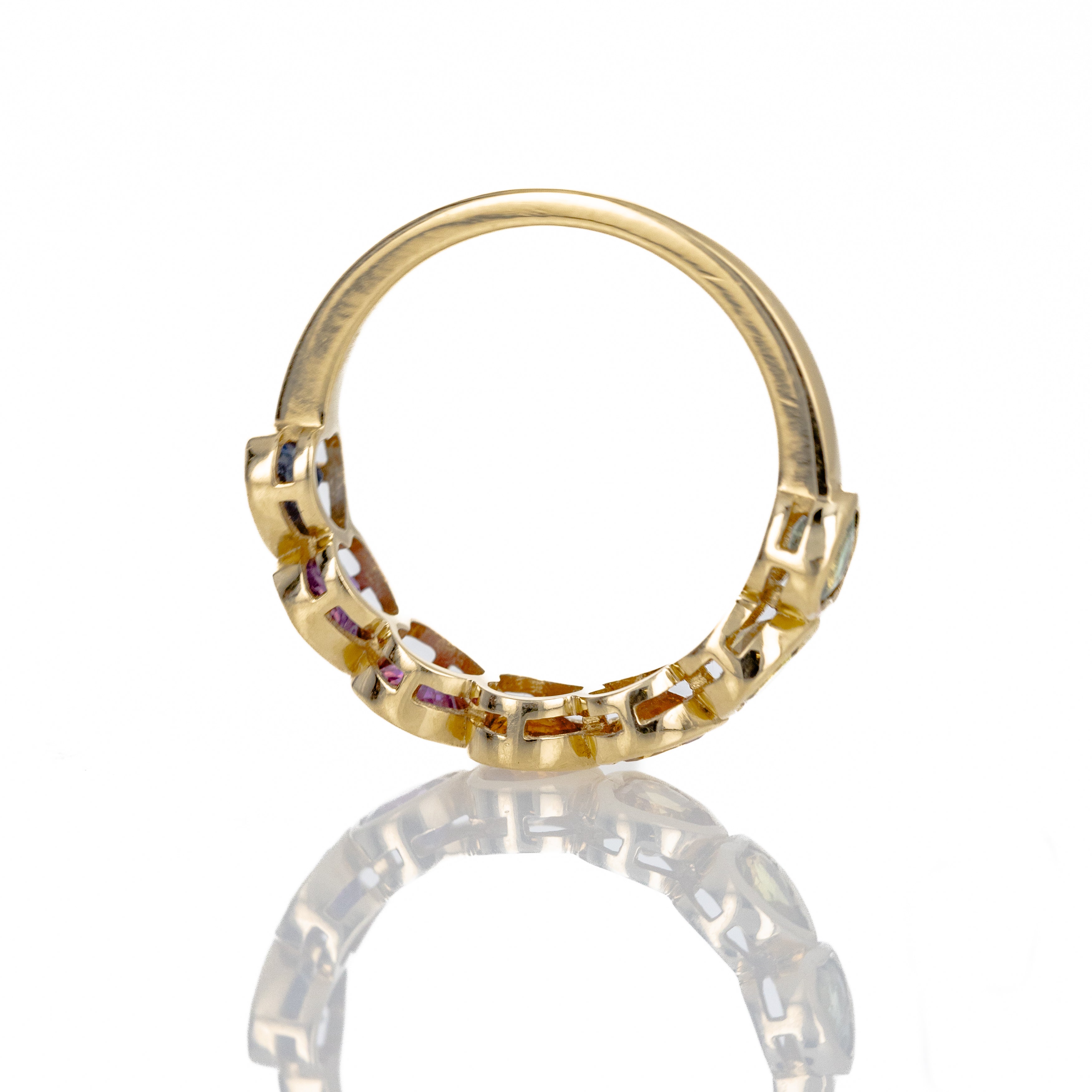 14K Yellow Gold 2.16 Carat Heart Shape Multi-Color Sapphire Band - Queen May