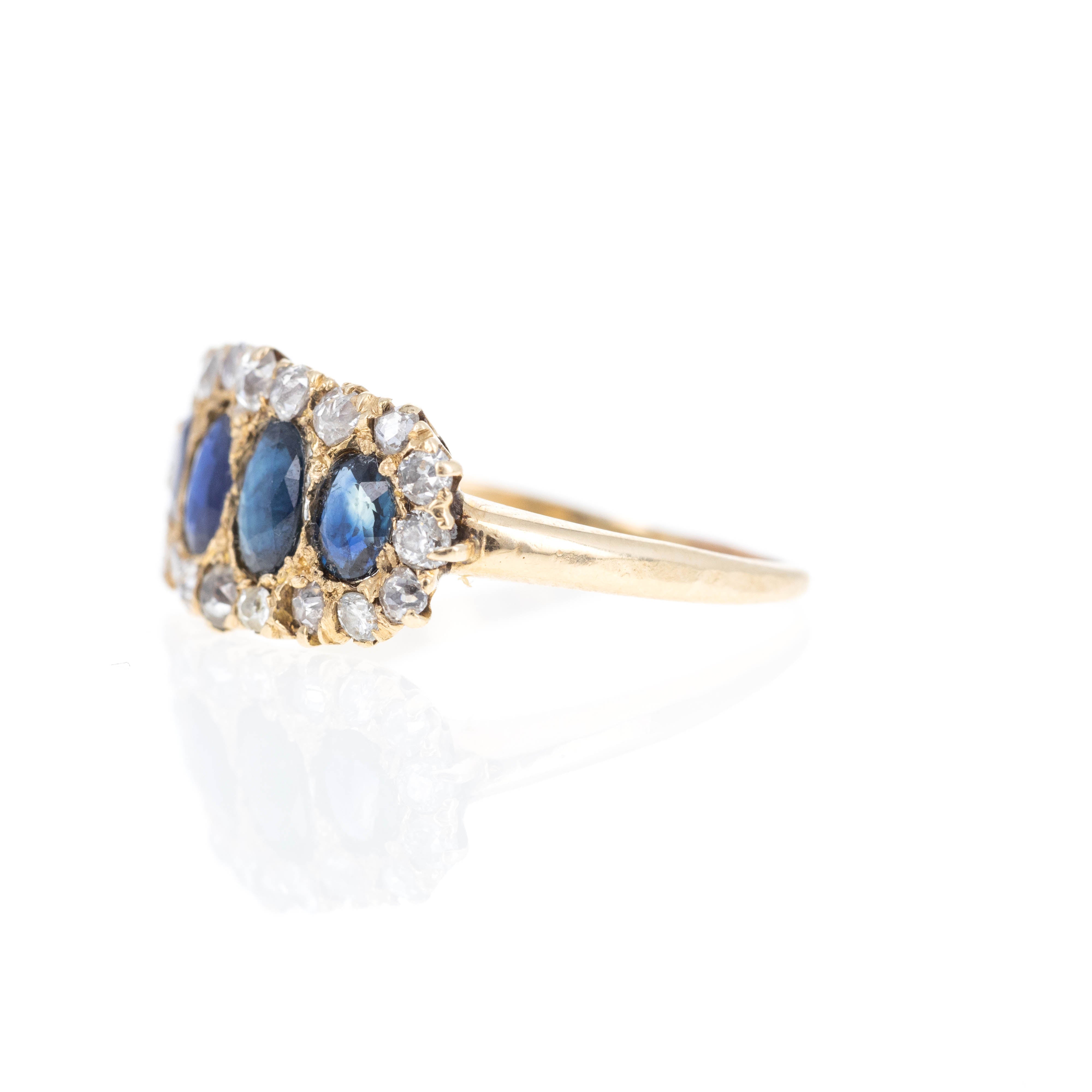 Victorian 14K Yellow Gold 1 Carat Sapphire Diamond Ring - Queen May