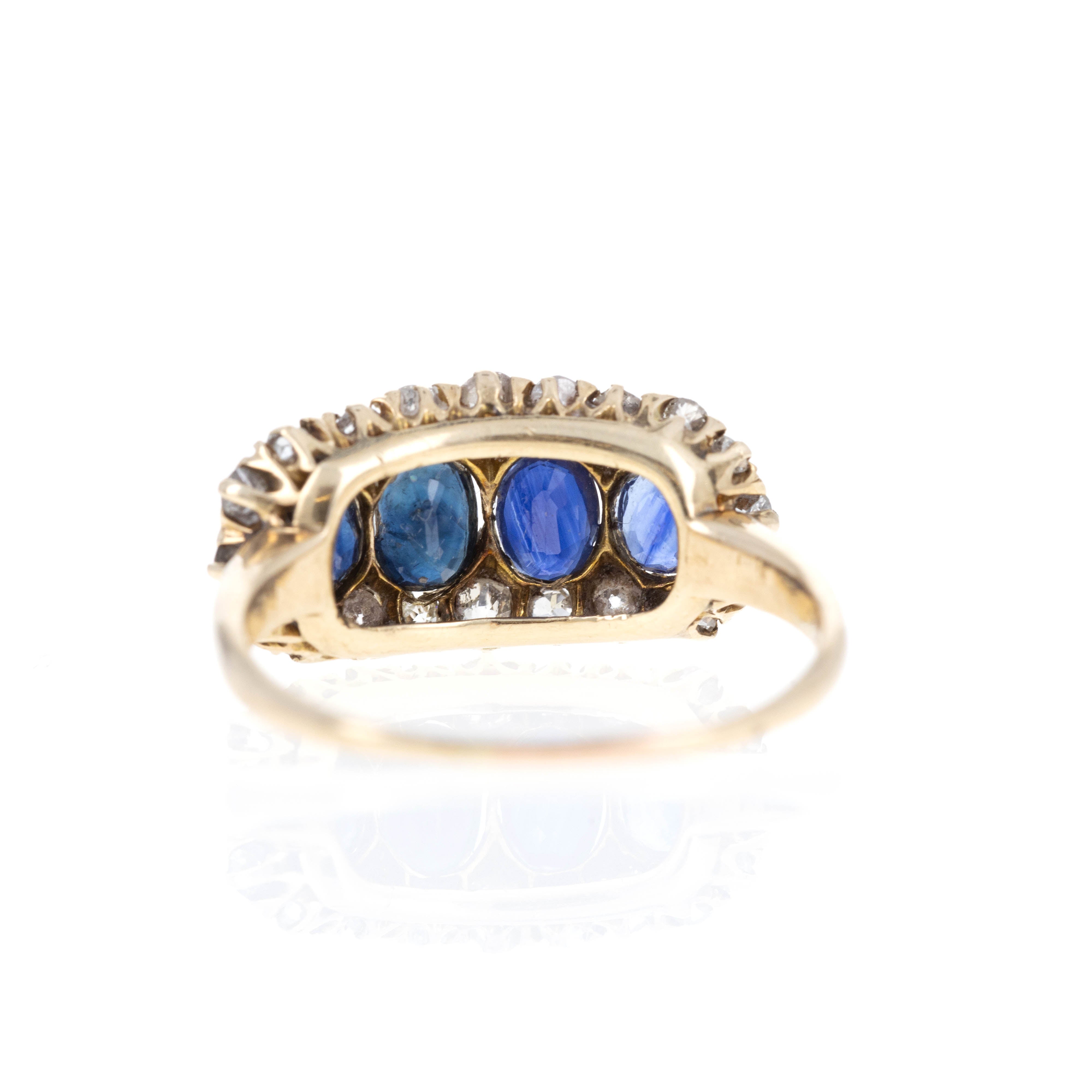 Victorian 14K Yellow Gold 1 Carat Sapphire Diamond Ring - Queen May