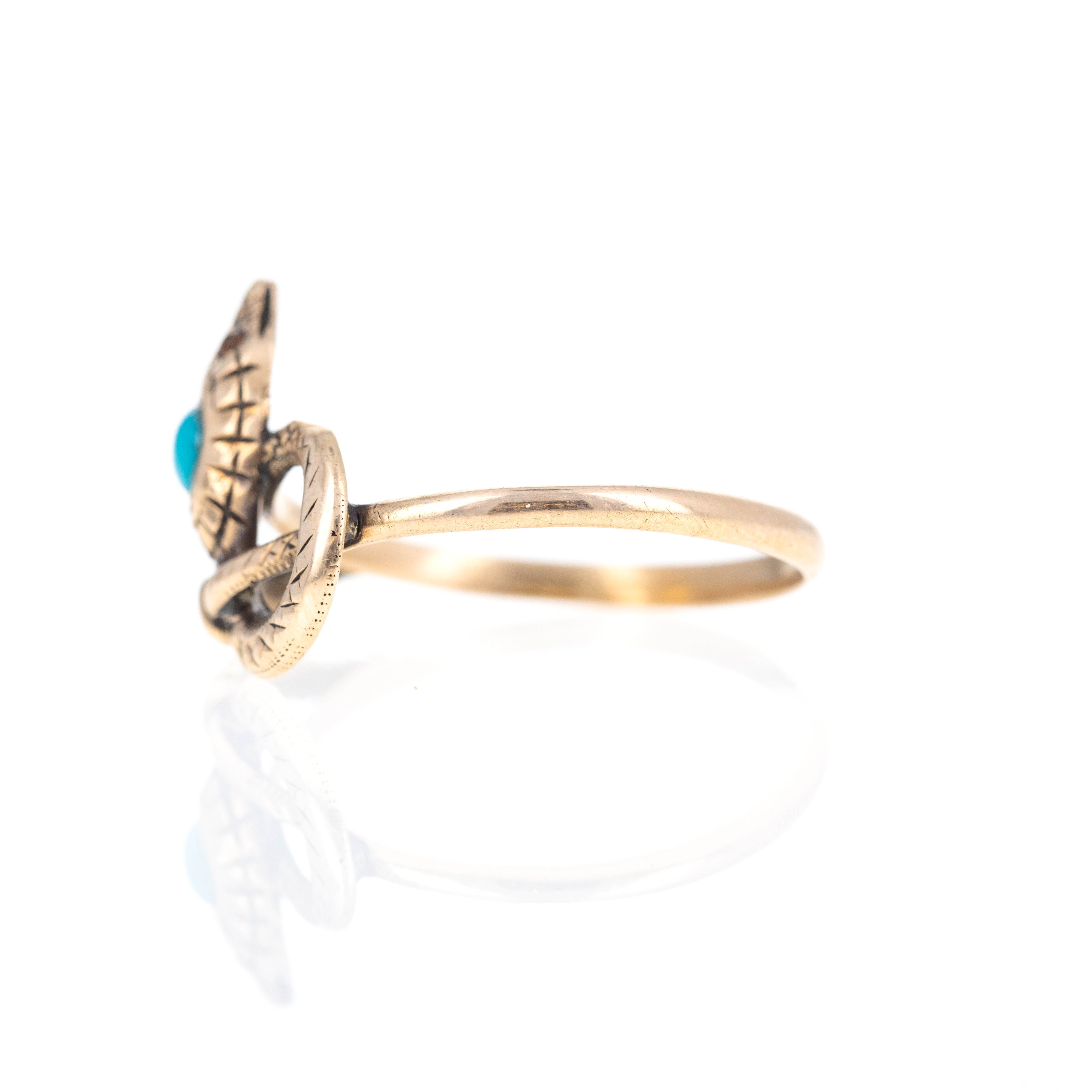 Victorian 10K Yellow Gold Turquoise and Citrine Snake Ring - Queen May