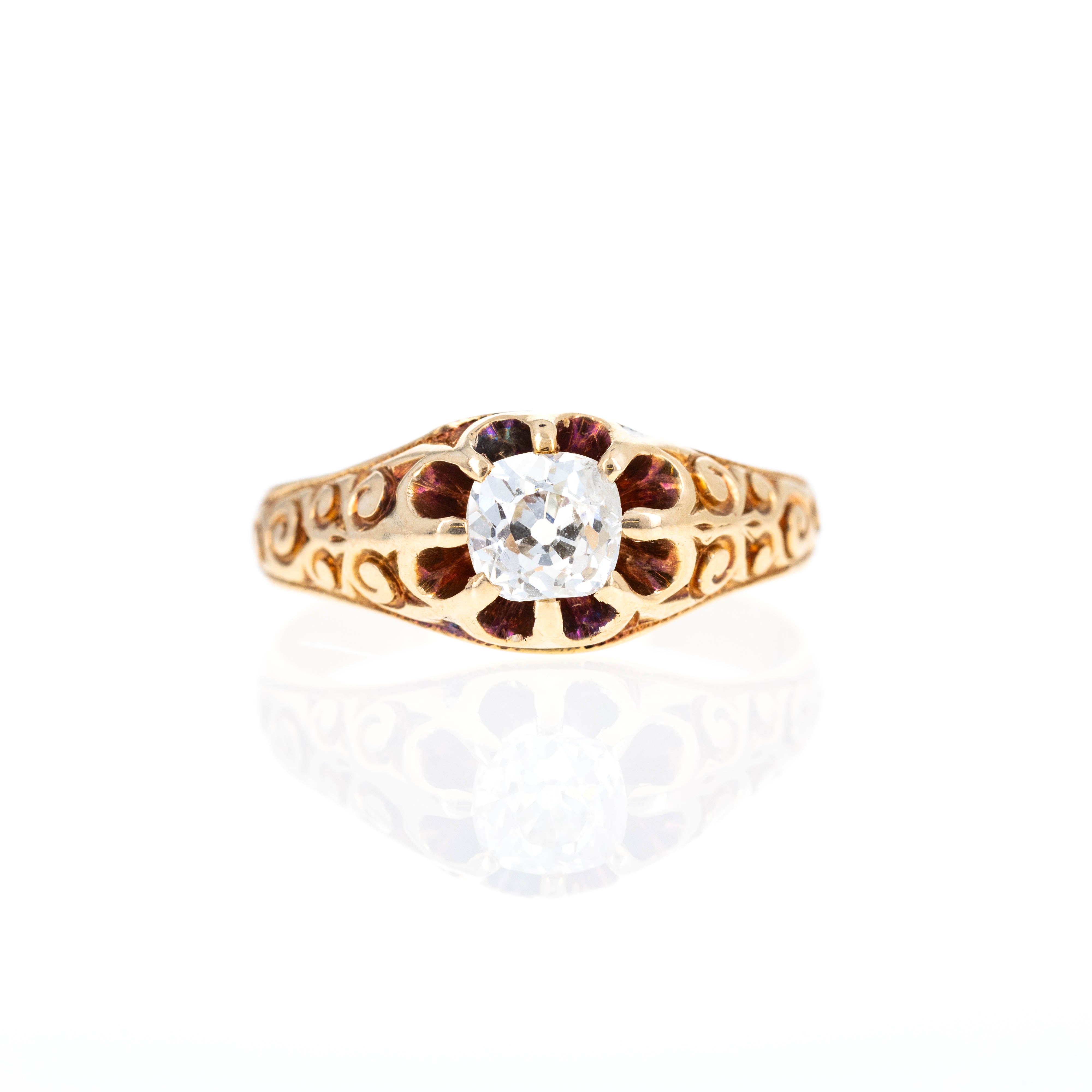 Victorian 18K Yellow Gold 0.70 Carat Old Mine Cut Diamond Ring - Queen May