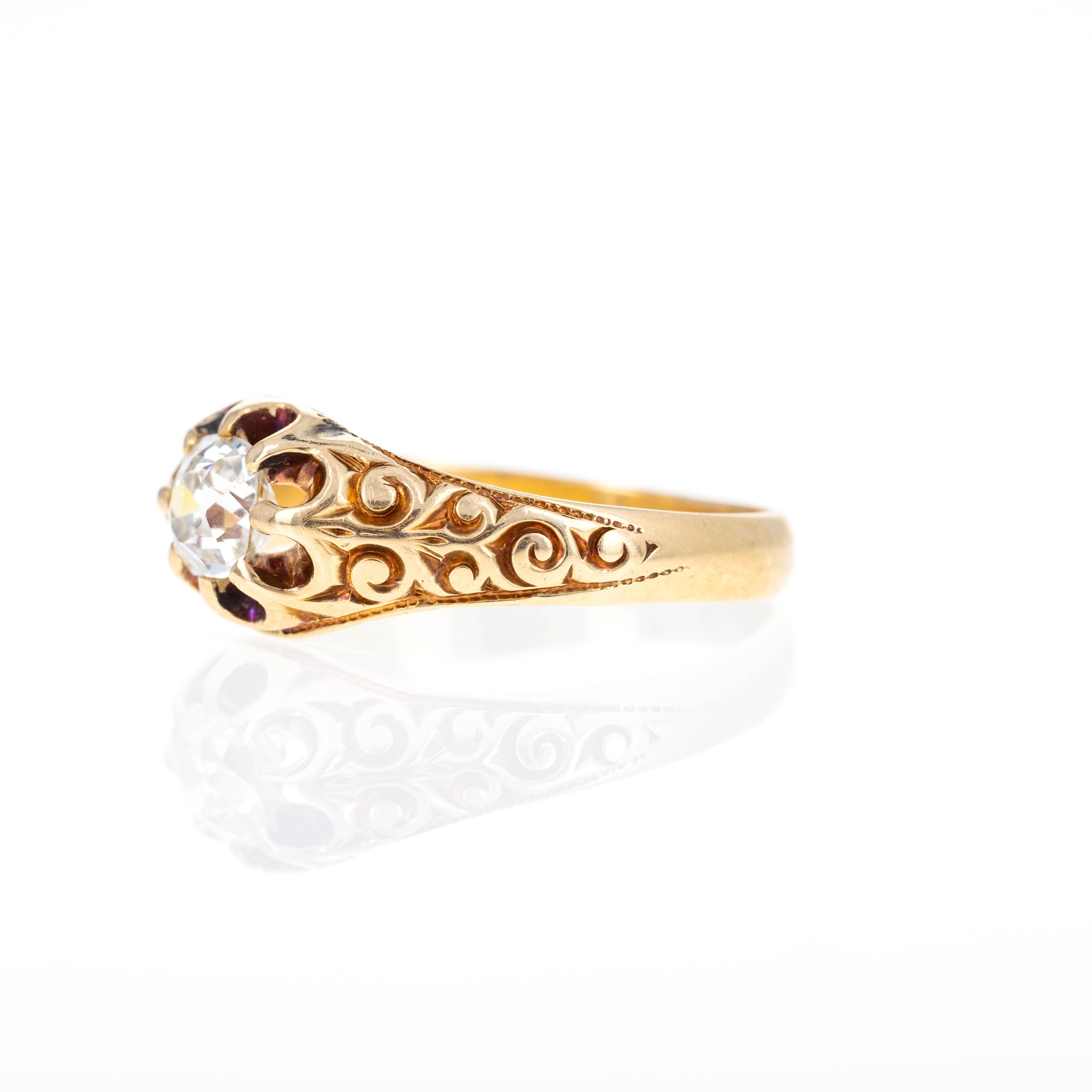 Victorian 18K Yellow Gold 0.70 Carat Old Mine Cut Diamond Ring - Queen May