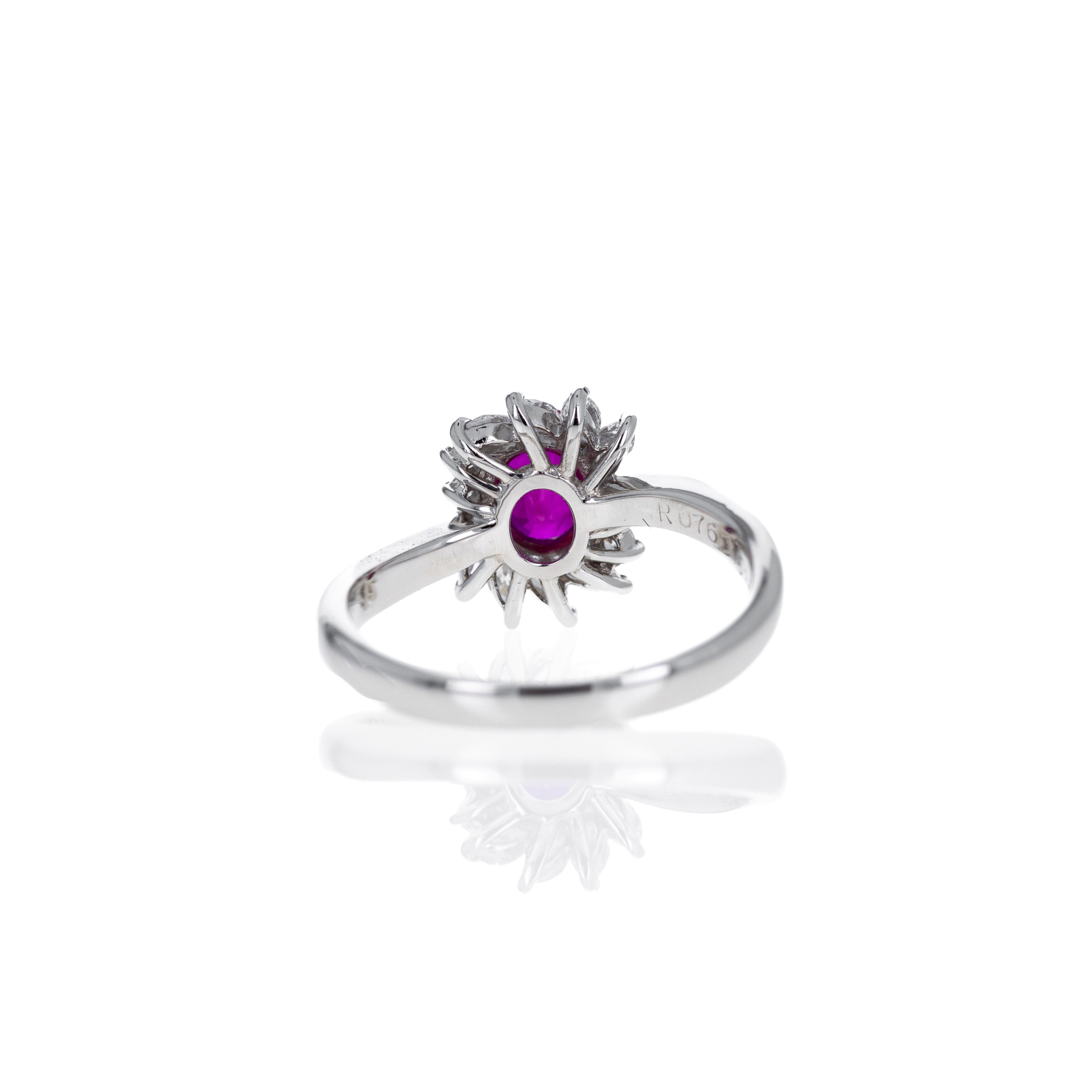 Platinum 0.75 Carat Ruby Diamond Floral Swirl Ring - Queen May