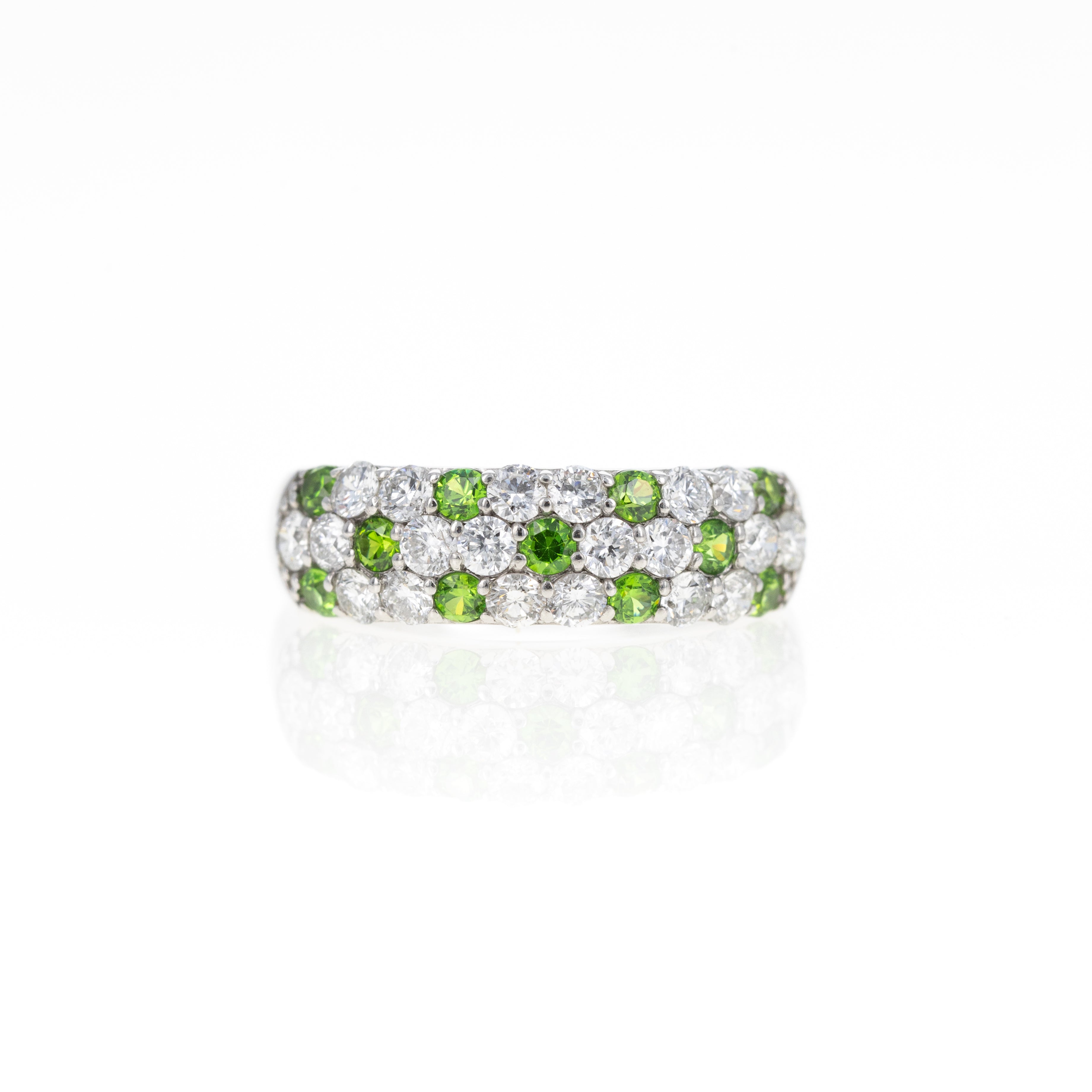 Platinum 0.39 Carat Demantoid Garnet Diamond Pave Band - Queen May