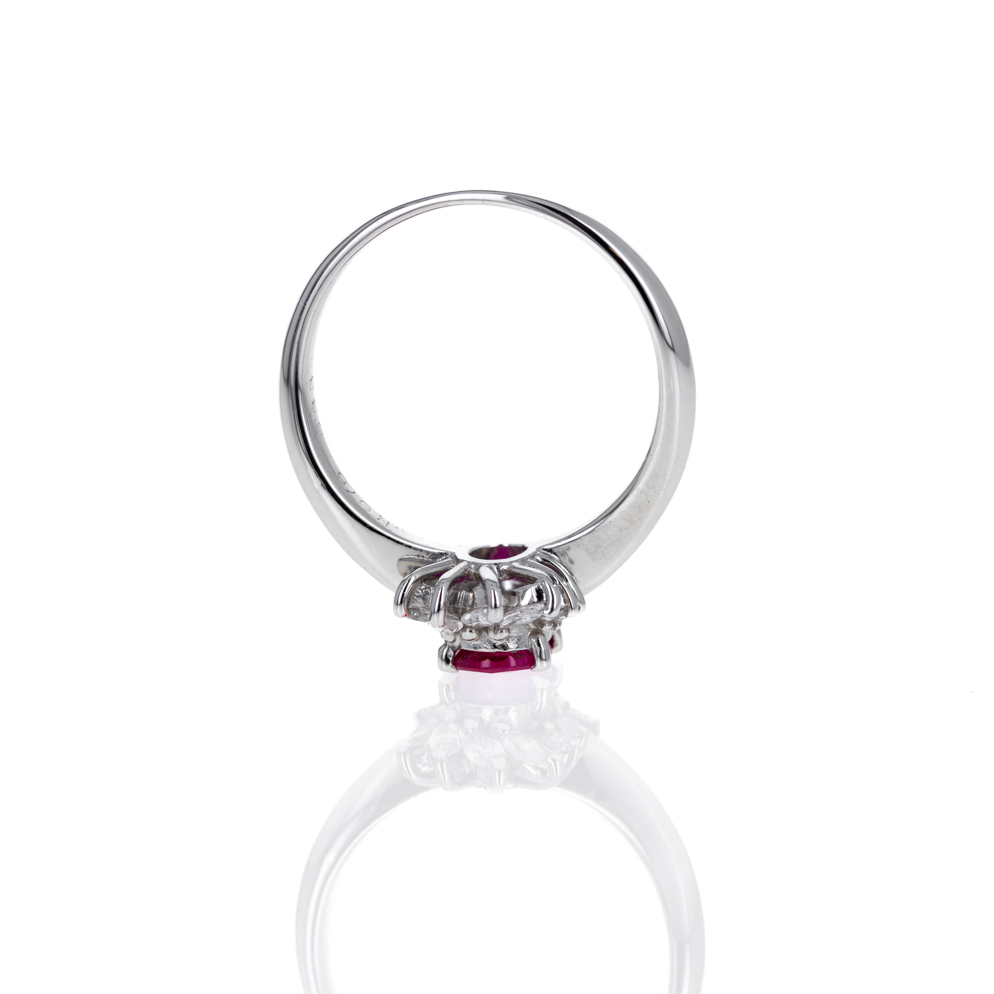 Platinum 0.75 Carat Ruby Diamond Floral Swirl Ring - Queen May