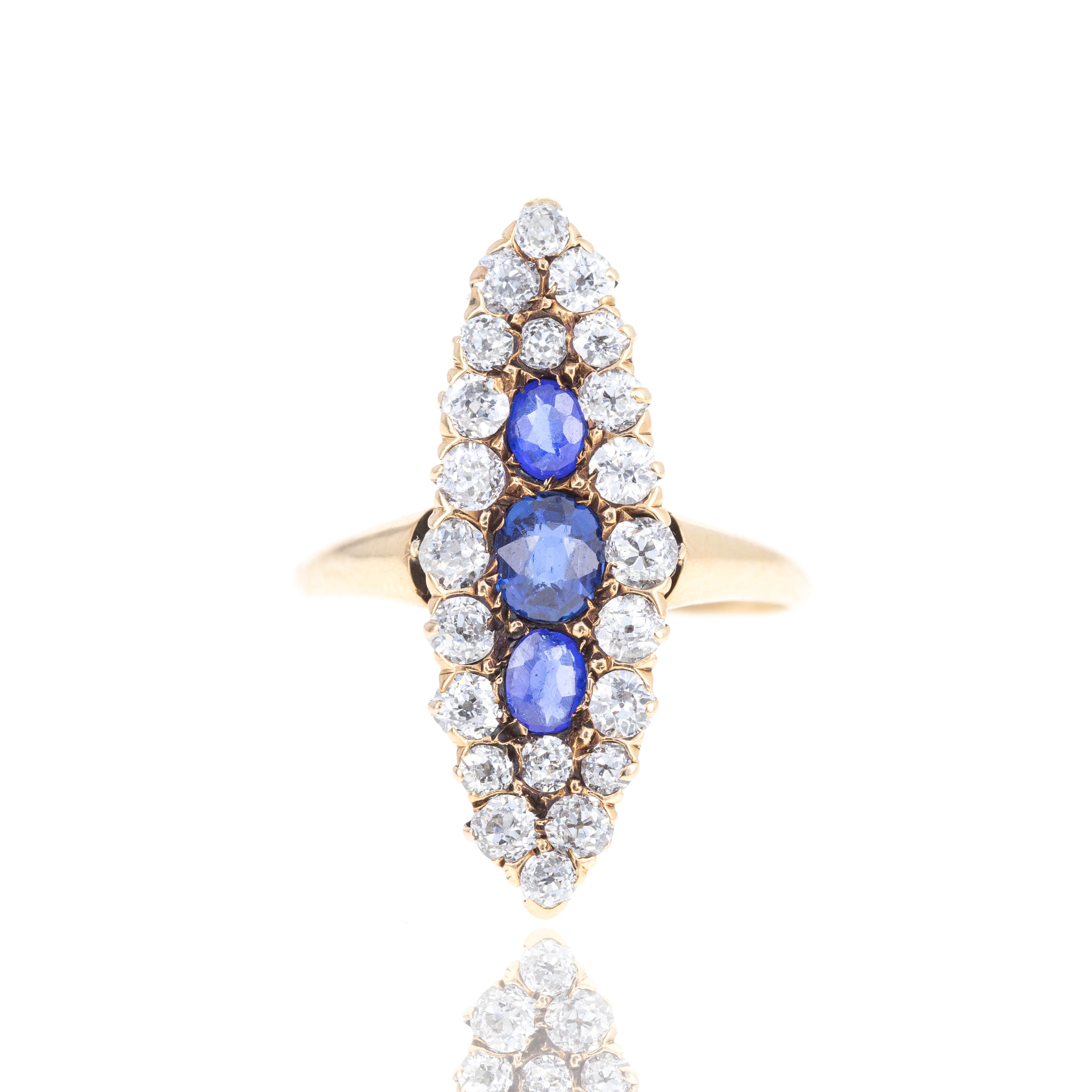 Victorian 14K Yellow Gold Sapphire Old European Cut Diamond Ring - Queen May