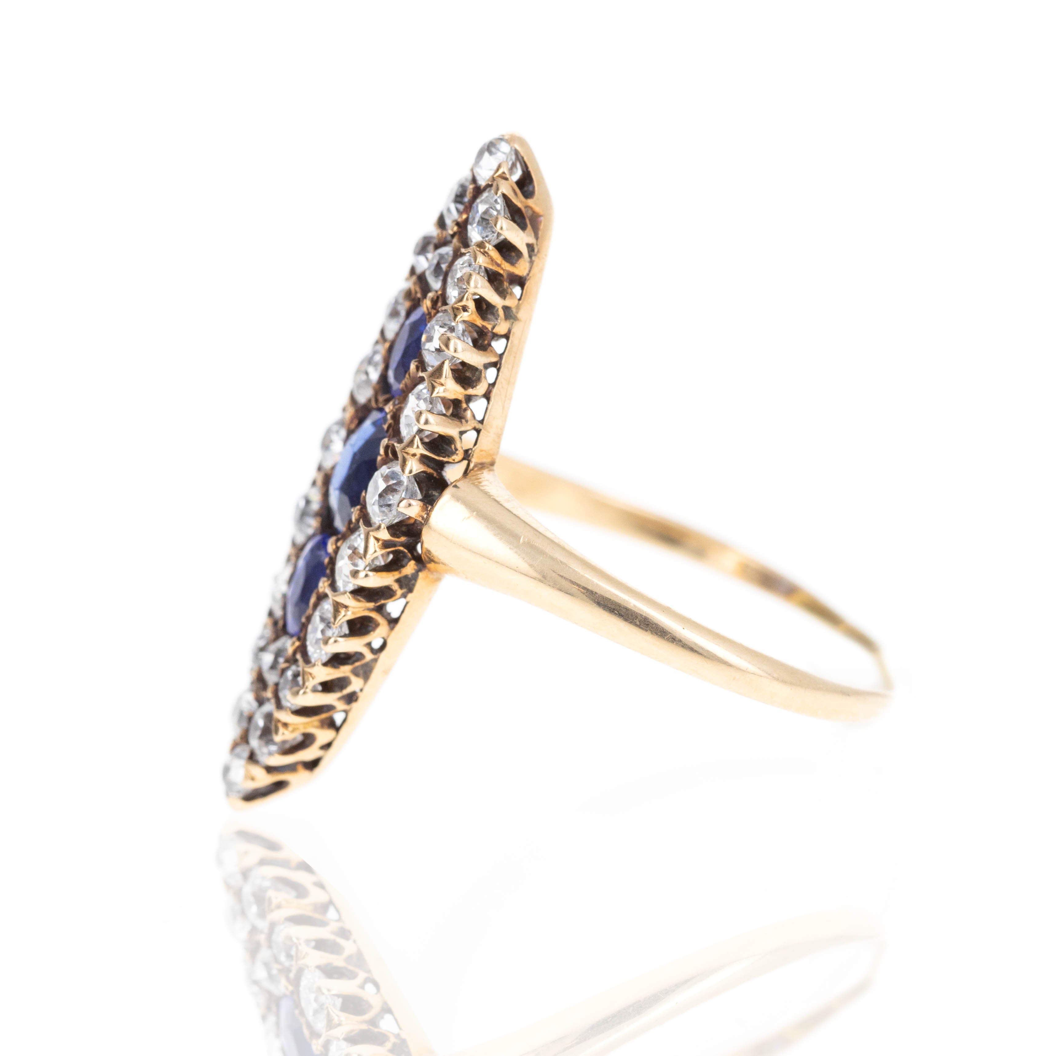 Victorian 14K Yellow Gold Sapphire Old European Cut Diamond Ring - Queen May