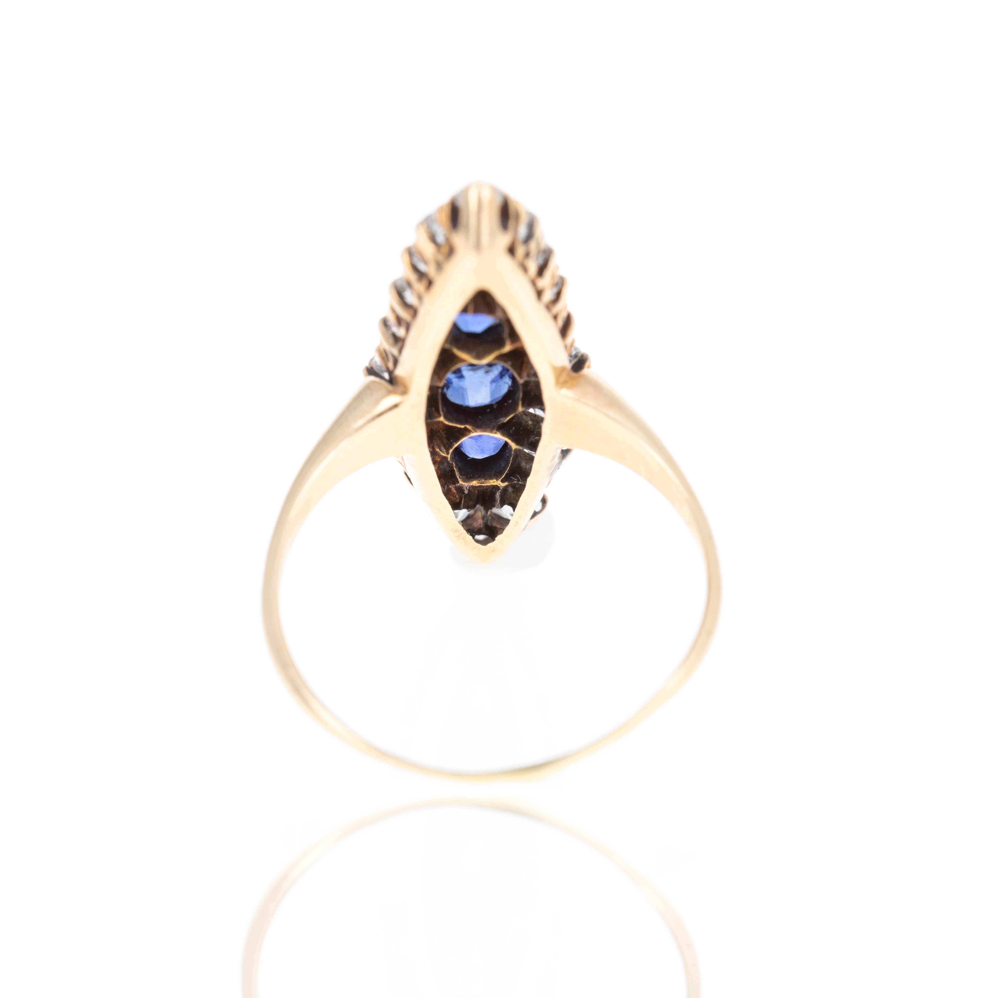 Victorian 14K Yellow Gold Sapphire Old European Cut Diamond Ring - Queen May