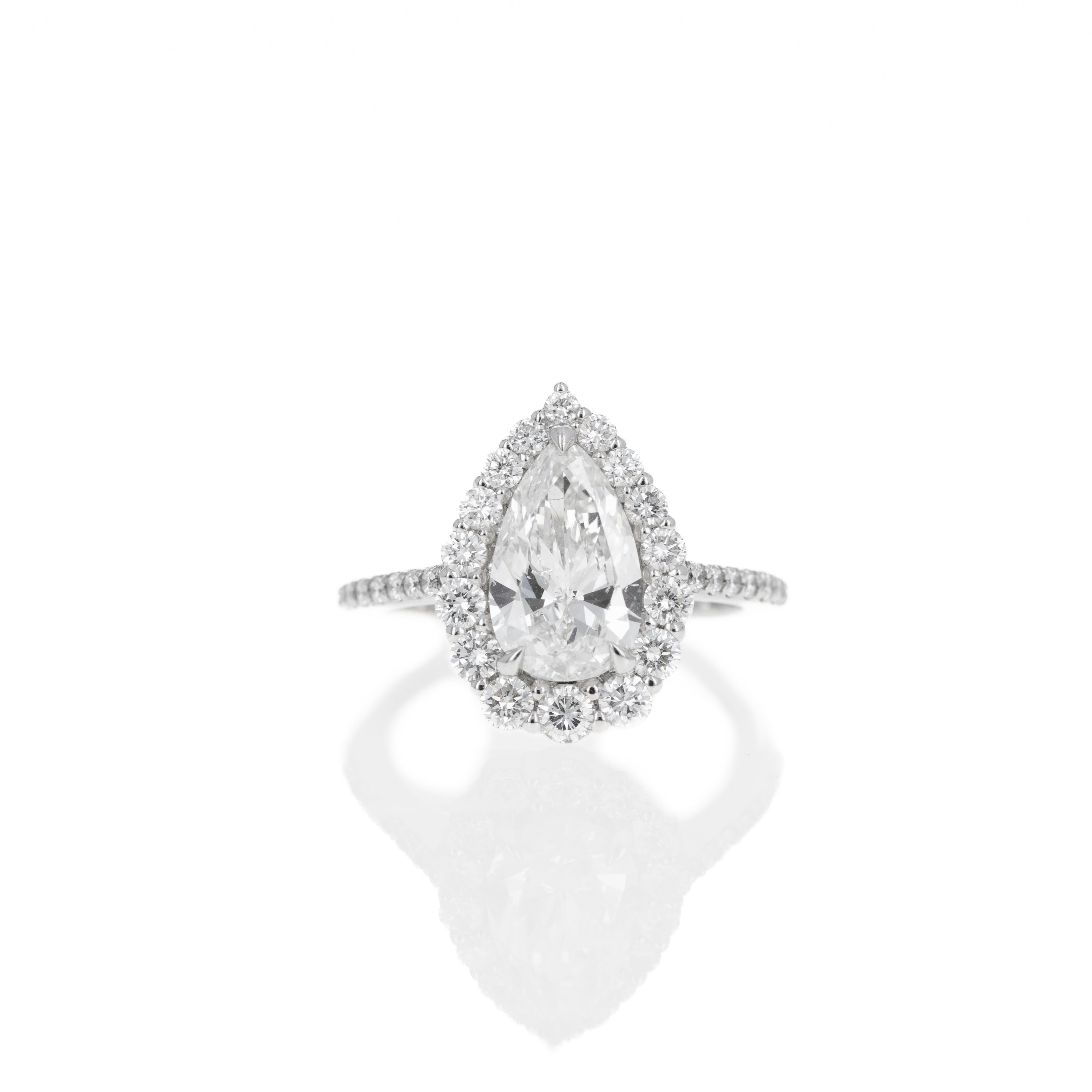 2.24 Carat Pear Diamond Graduated Halo Engagement Ring - Queen May