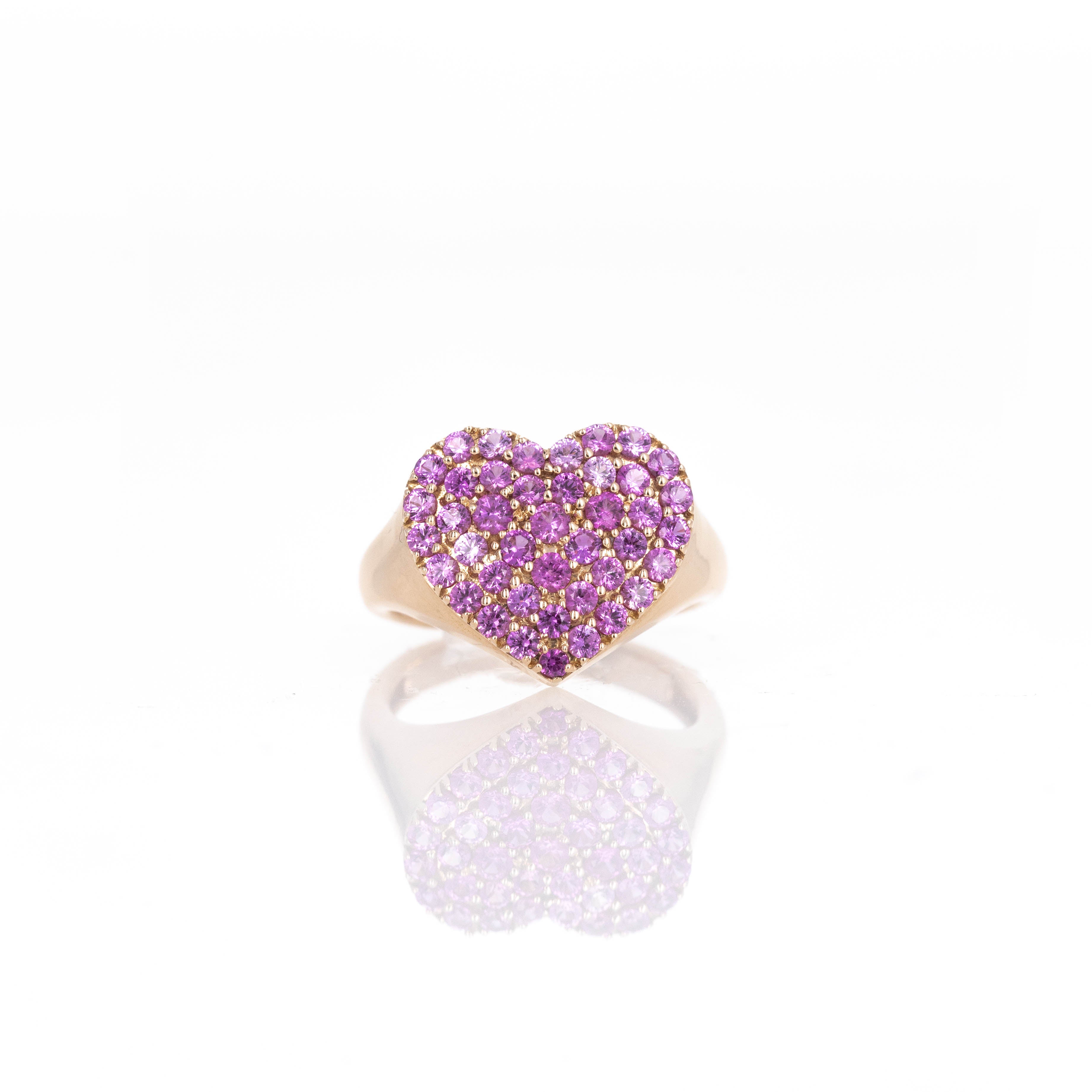 18K Rose Gold Pink Sapphire Heart Pave Ring - Queen May