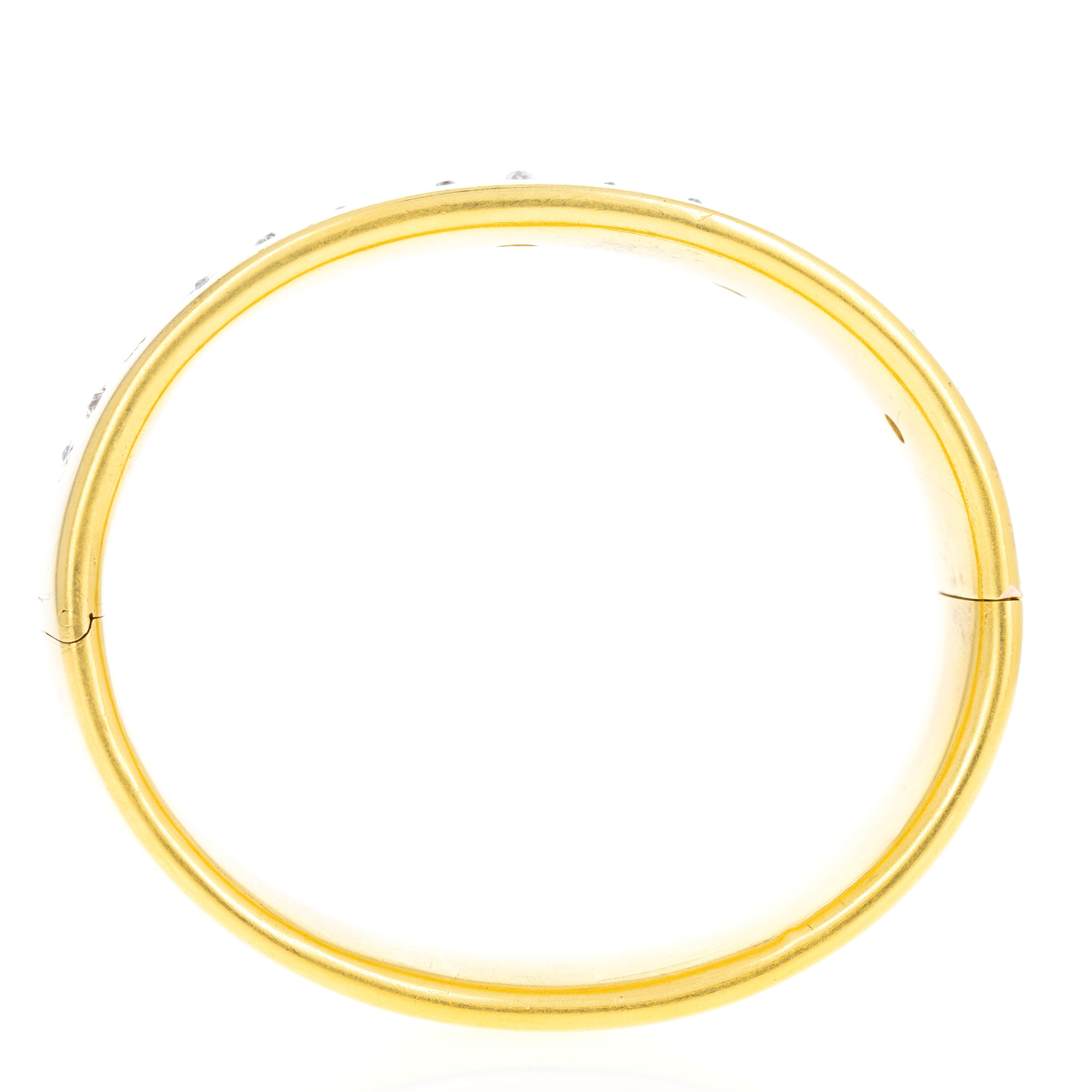 Victorian 18K Yellow Gold 0.75 Carat Rose Cut Diamond Brushed Bangle - Queen May