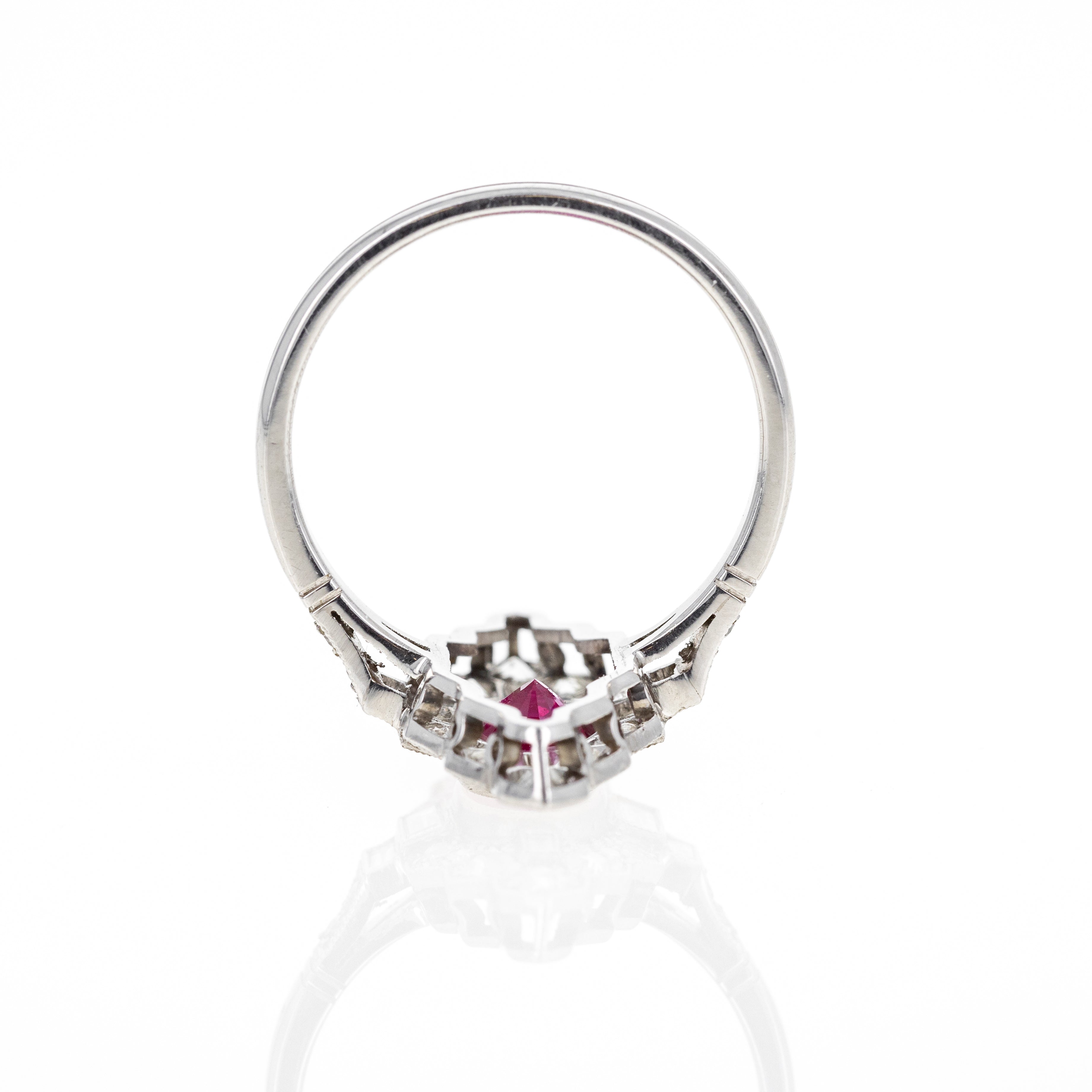 Art Deco Inspired Platinum 1.22 Carat Oval Ruby Diamond Ring - Queen May