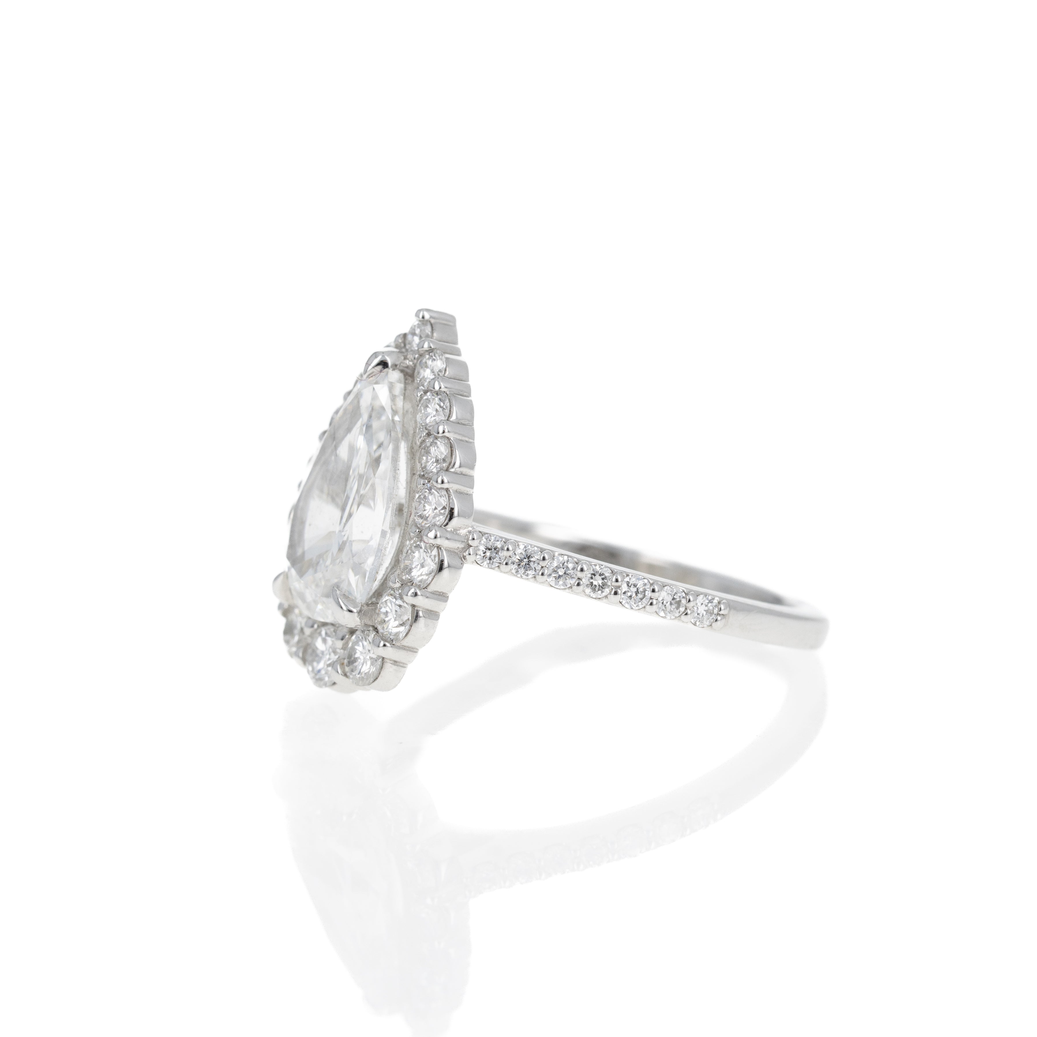 2.24 Carat Pear Diamond Graduated Halo Engagement Ring - Queen May