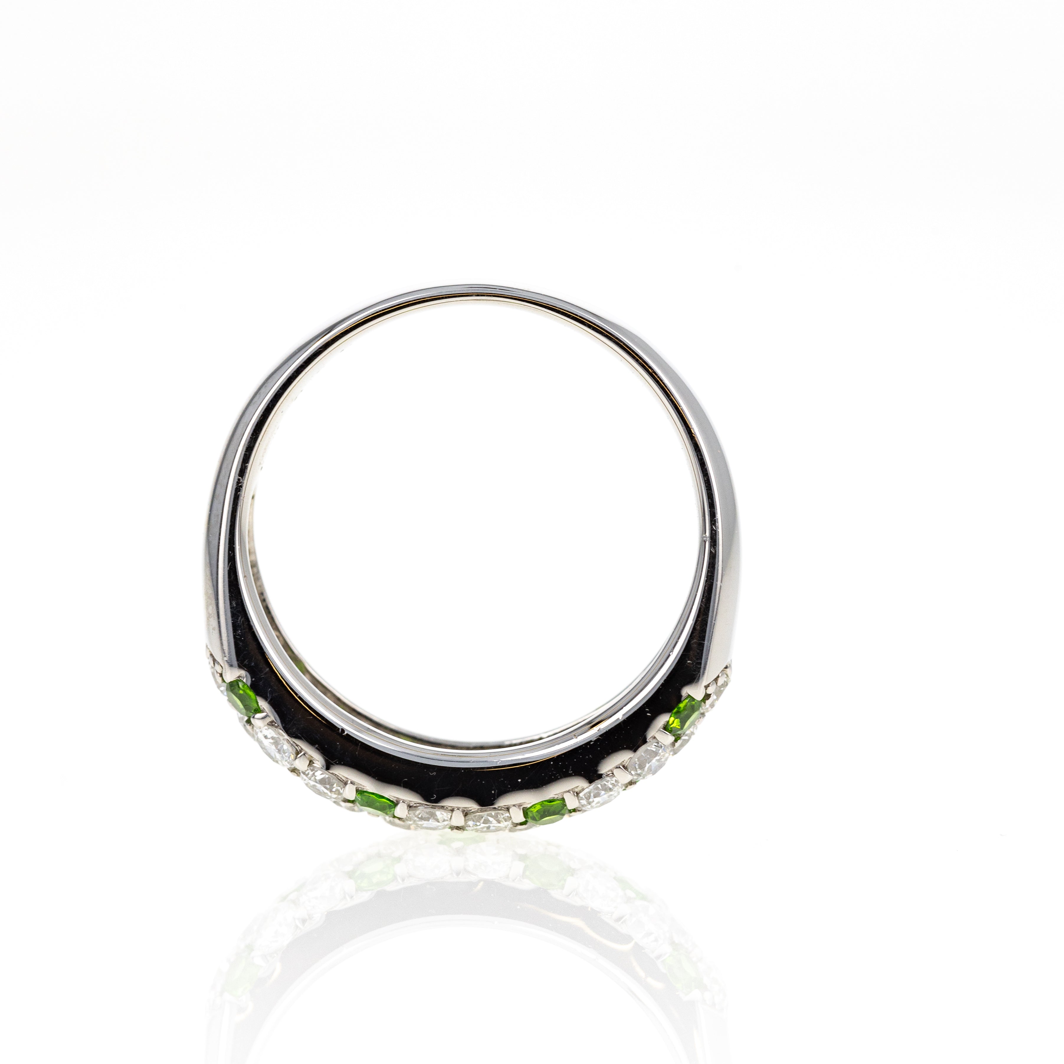 Platinum 0.39 Carat Demantoid Garnet Diamond Pave Band - Queen May