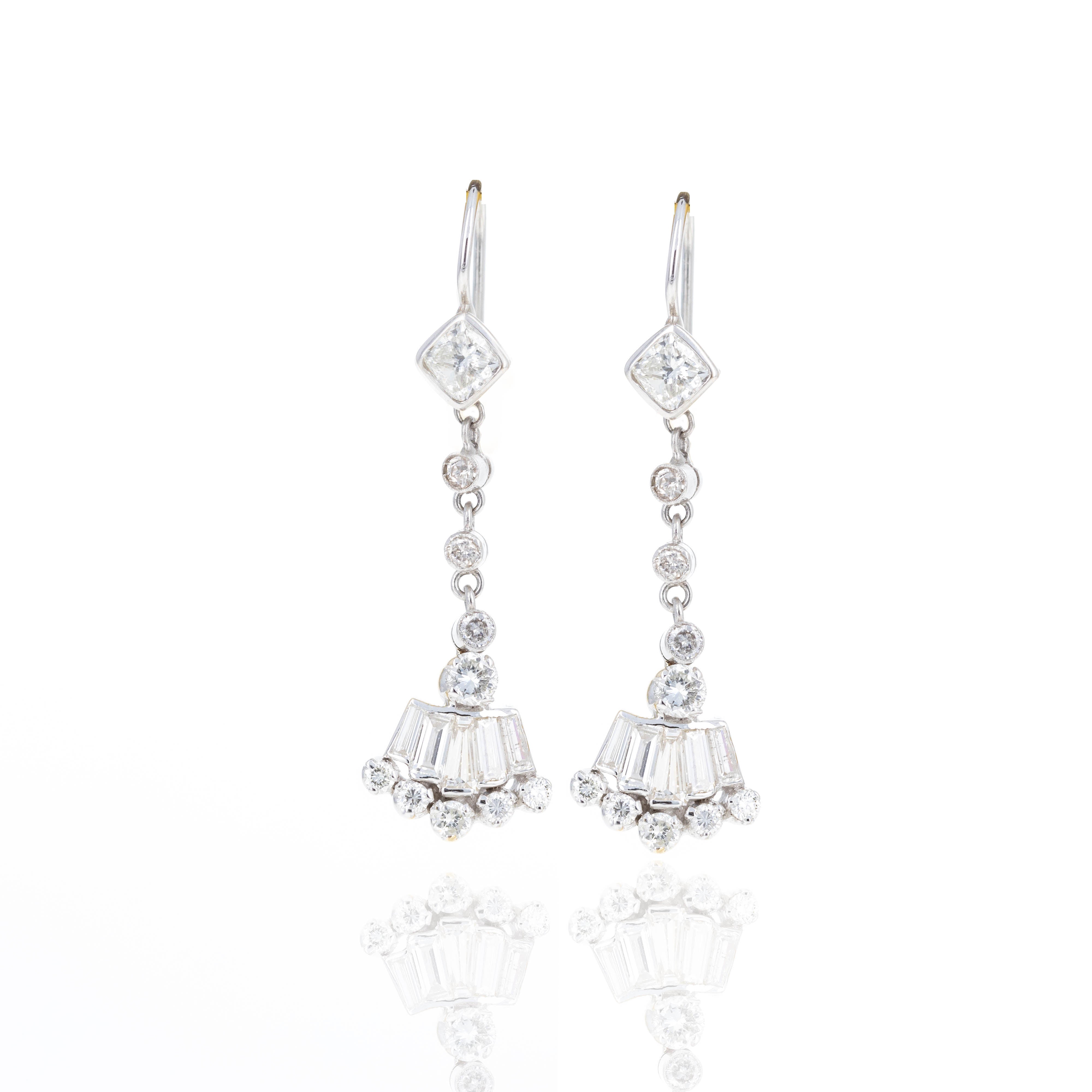 14K White Gold 2 Carat Diamond Fan Dangle Earrings - Queen May