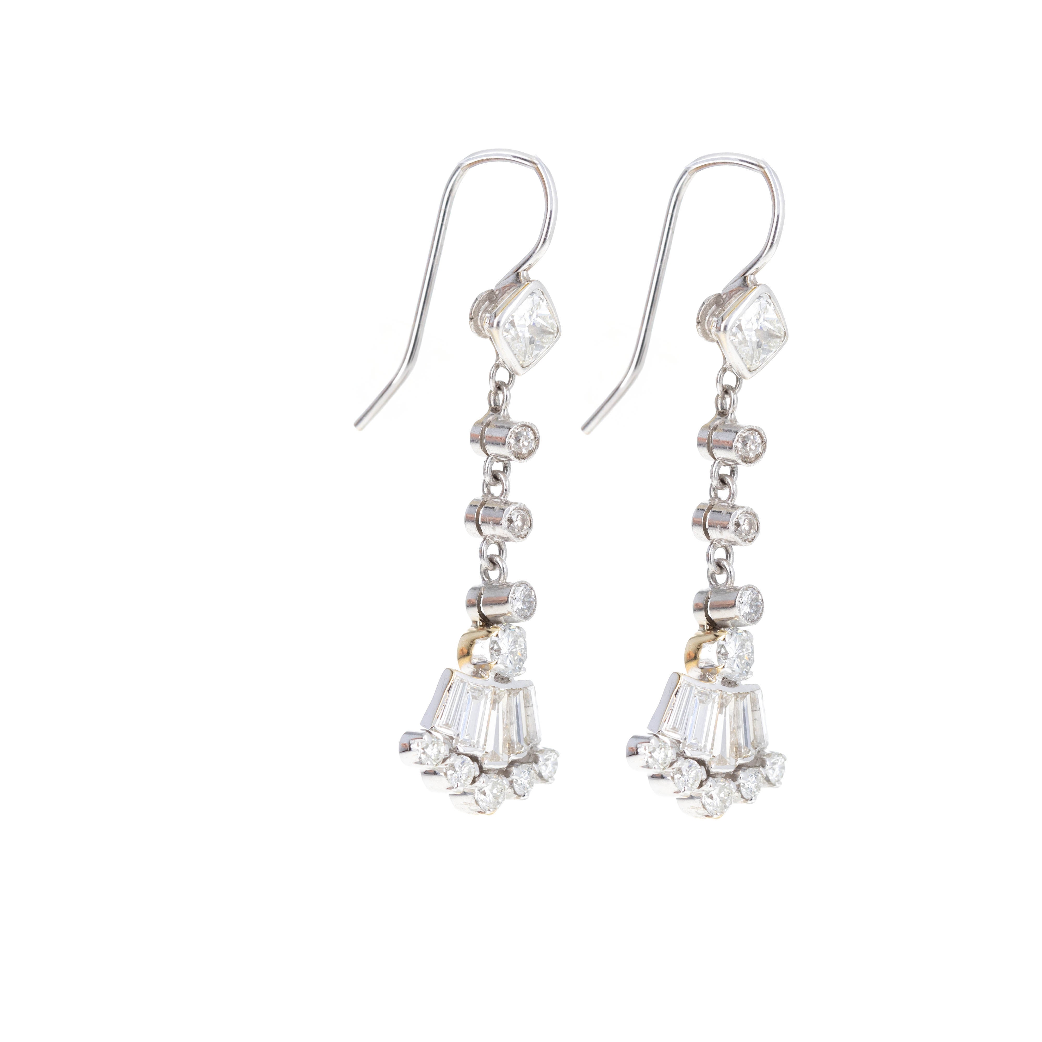 14K White Gold 2 Carat Diamond Fan Dangle Earrings - Queen May