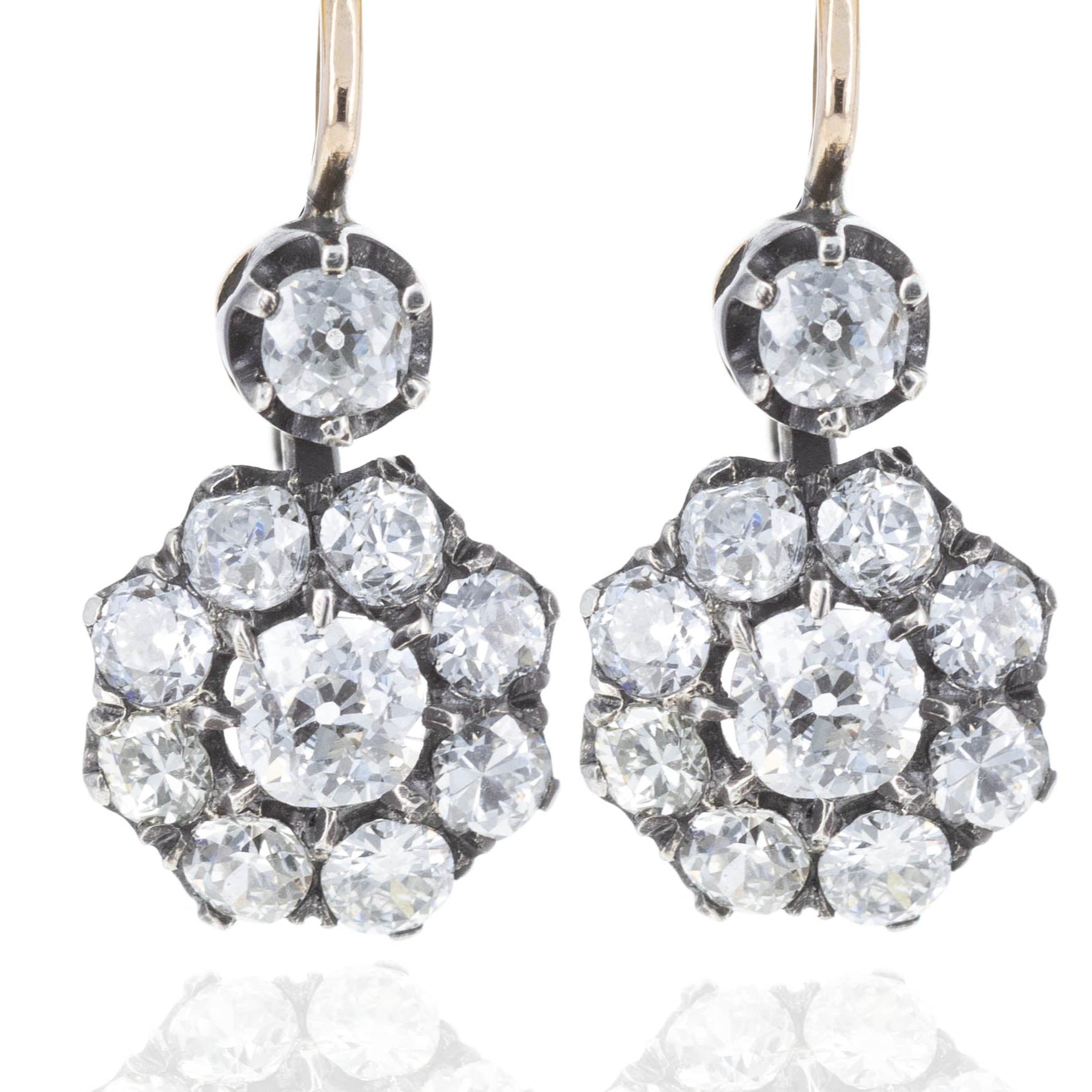 18K Yellow Gold & Sterling Silver 2.70 Carat Old European Diamond Floral Earrings - Queen May