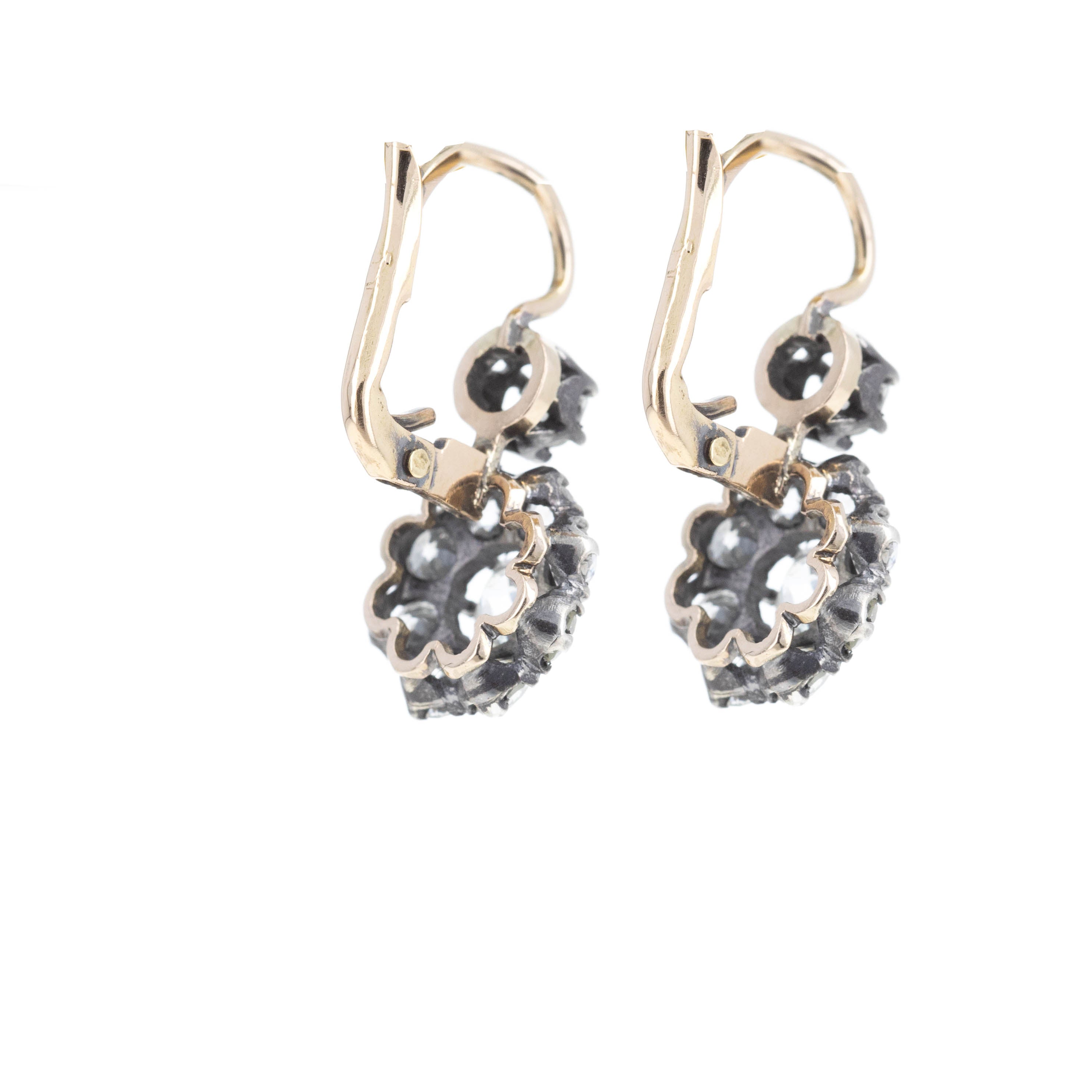 18K Yellow Gold & Sterling Silver 2.70 Carat Old European Diamond Floral Earrings - Queen May