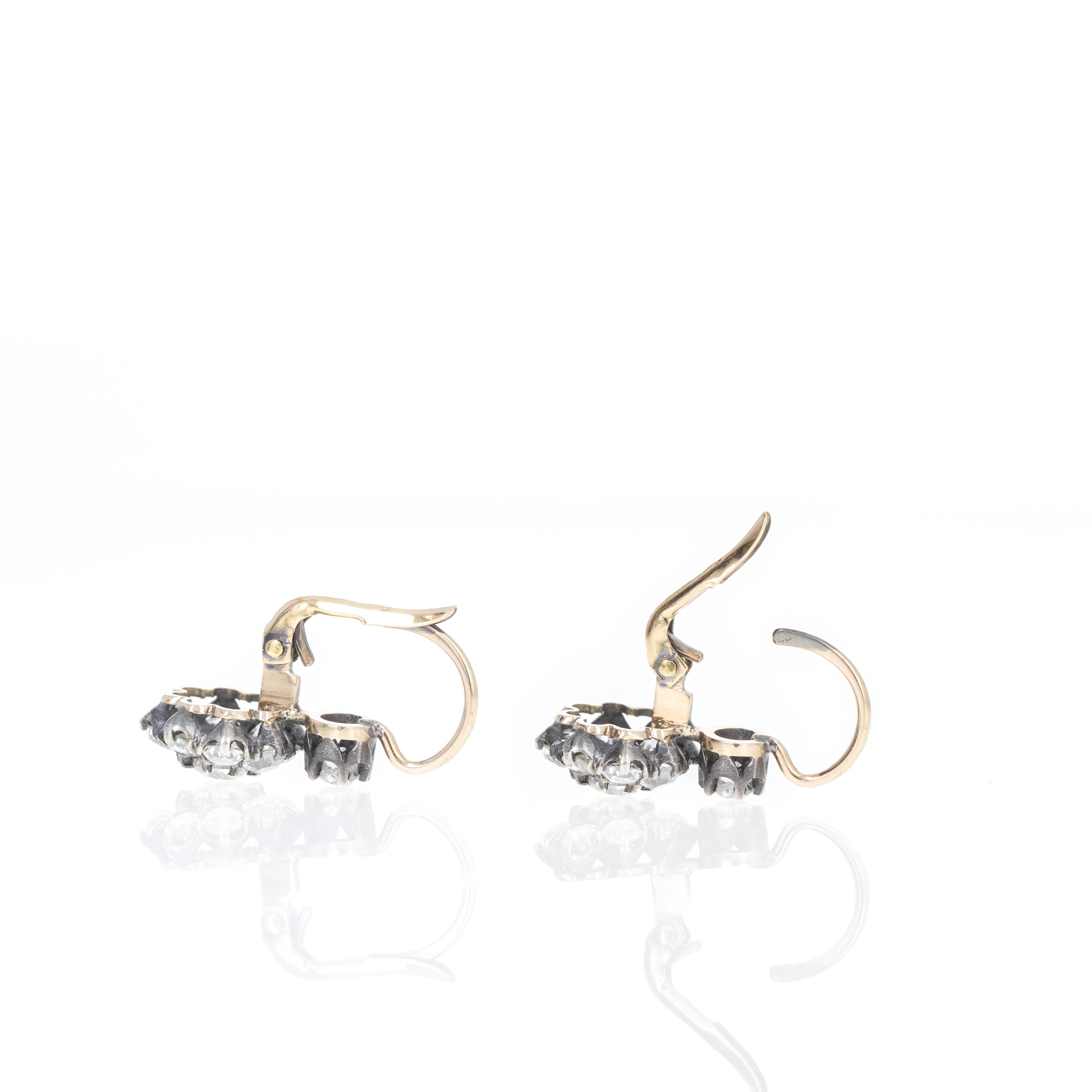 18K Yellow Gold & Sterling Silver 2.70 Carat Old European Diamond Floral Earrings - Queen May