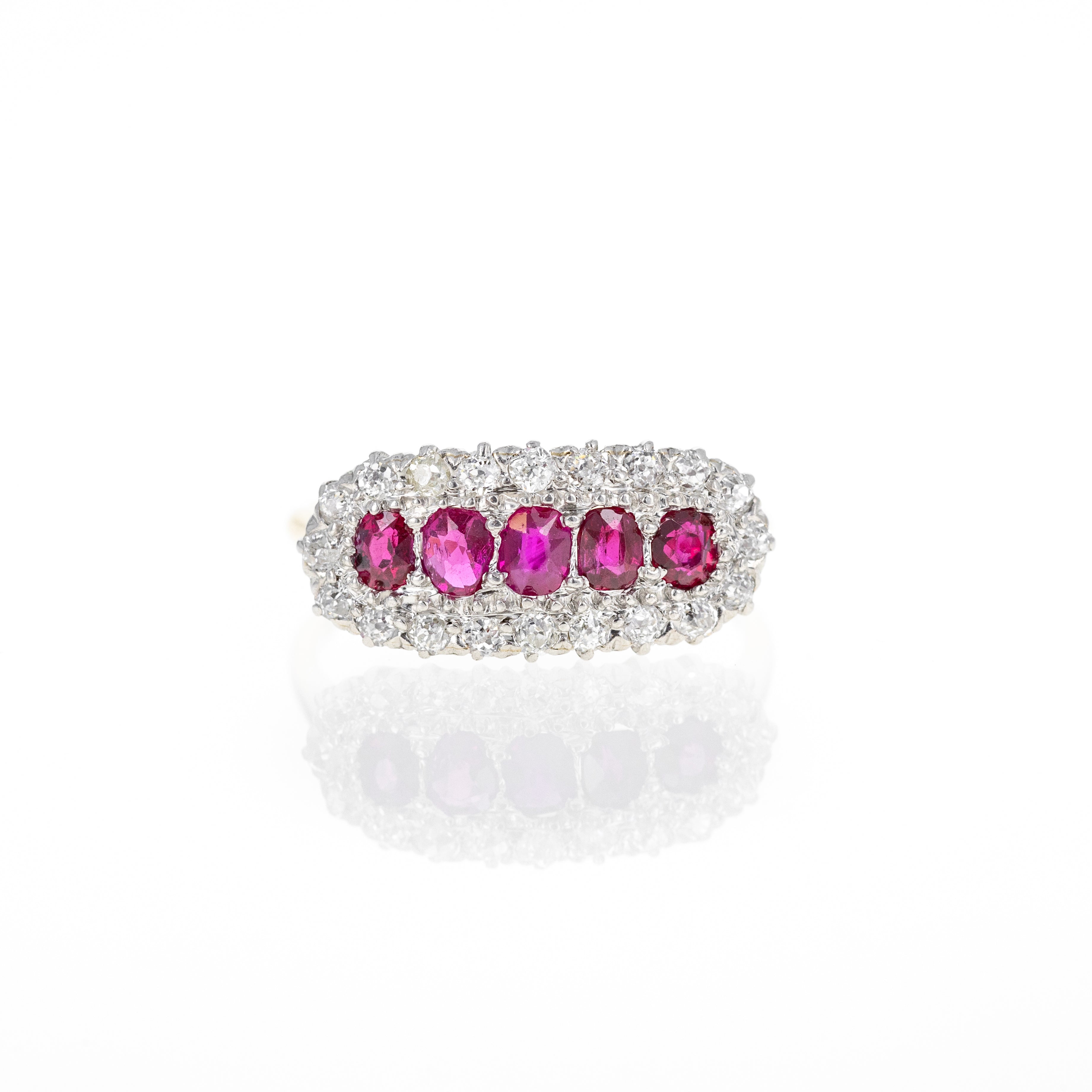Victorian Platinum and 14K Yellow Gold 0.50 Carat Ruby Diamond Ring - Queen May