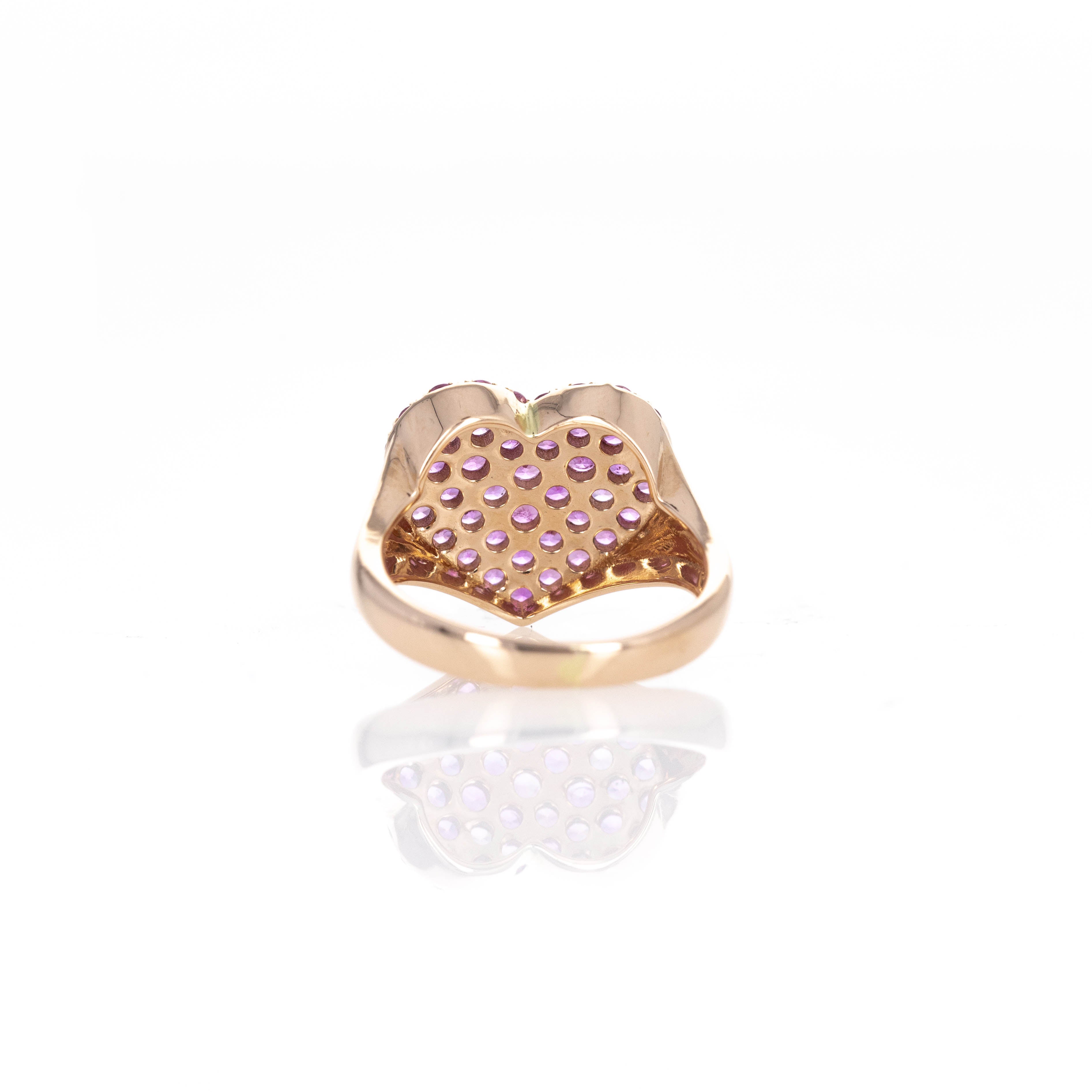 18K Rose Gold Pink Sapphire Heart Pave Ring - Queen May