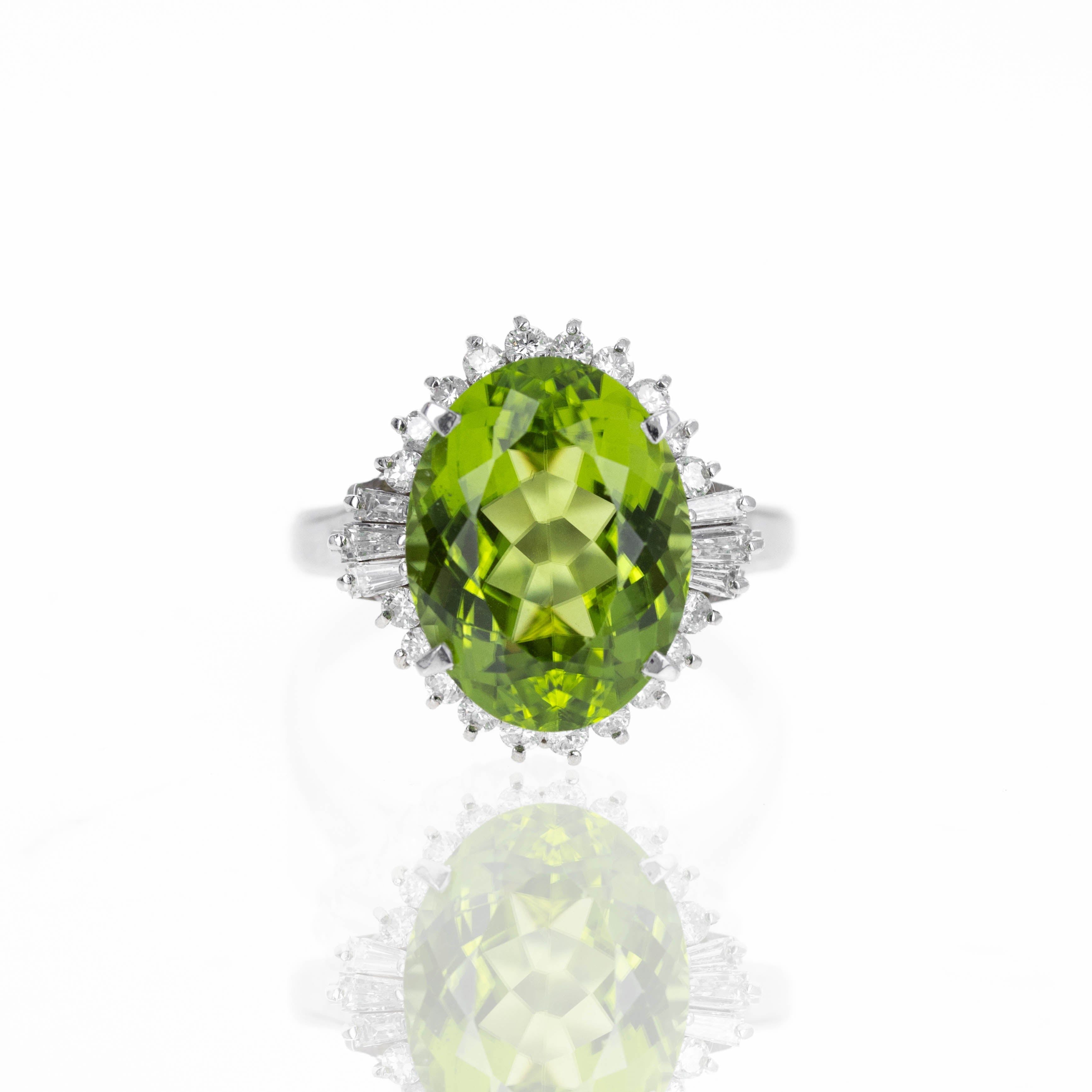 Platinum 7.78 Carat Peridot Diamond Halo Ring - Queen May
