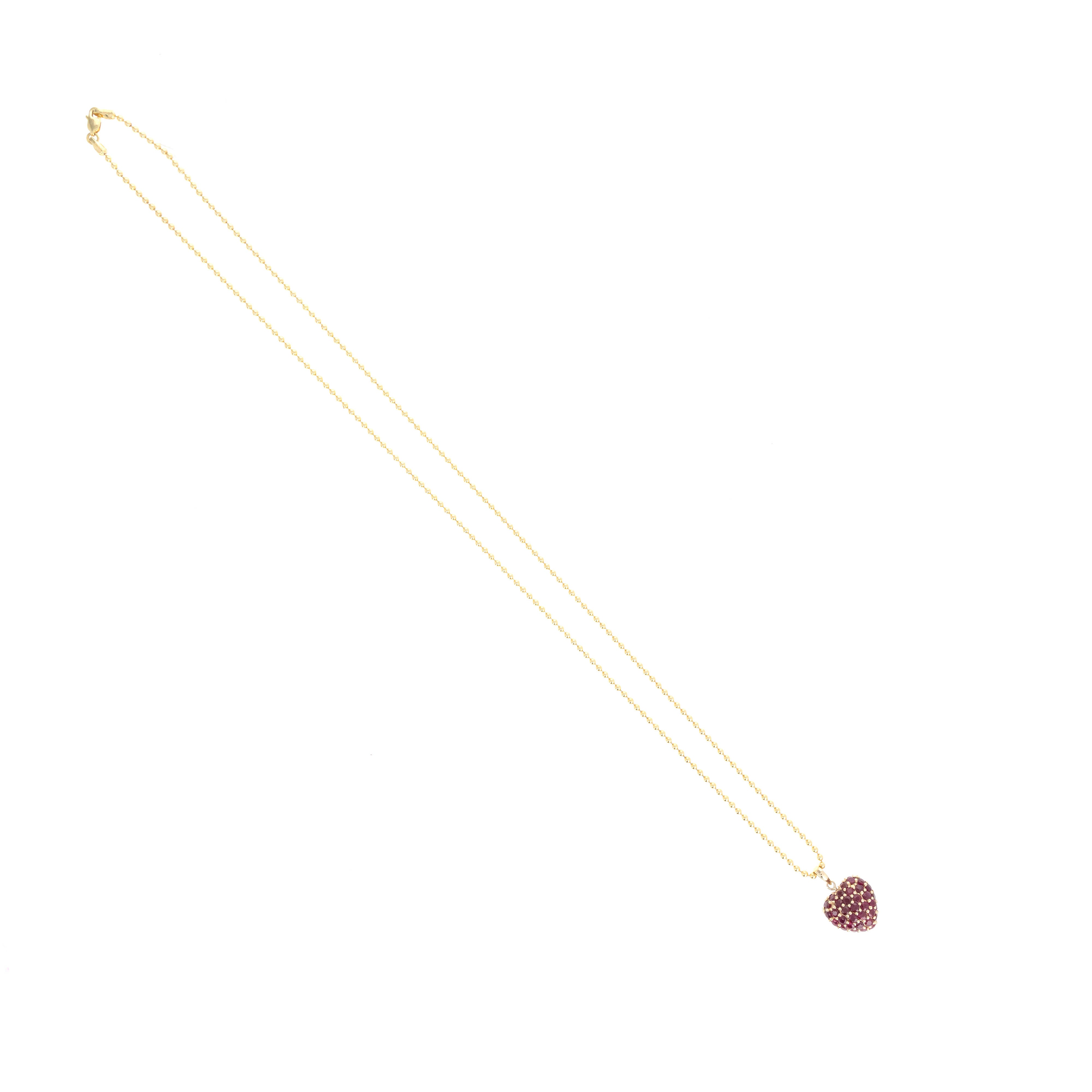 14K Yellow Gold Ruby Pave Heart Pendant Necklace - Queen May
