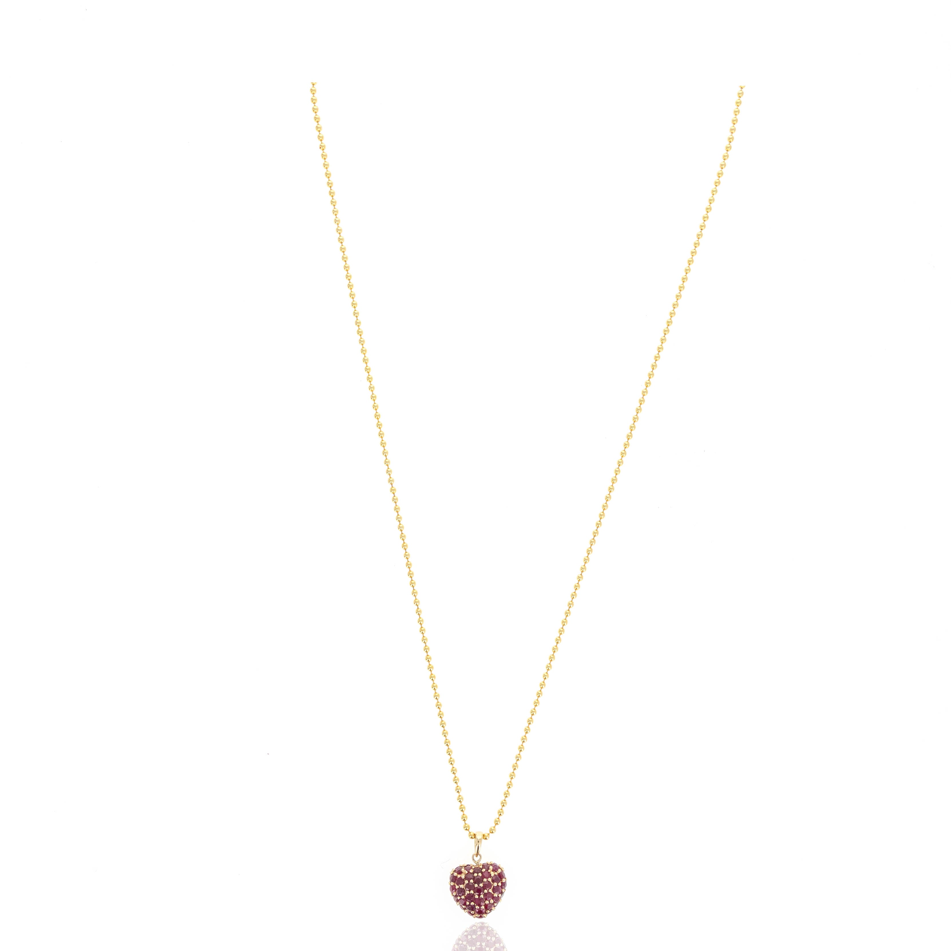 14K Yellow Gold Ruby Pave Heart Pendant Necklace - Queen May