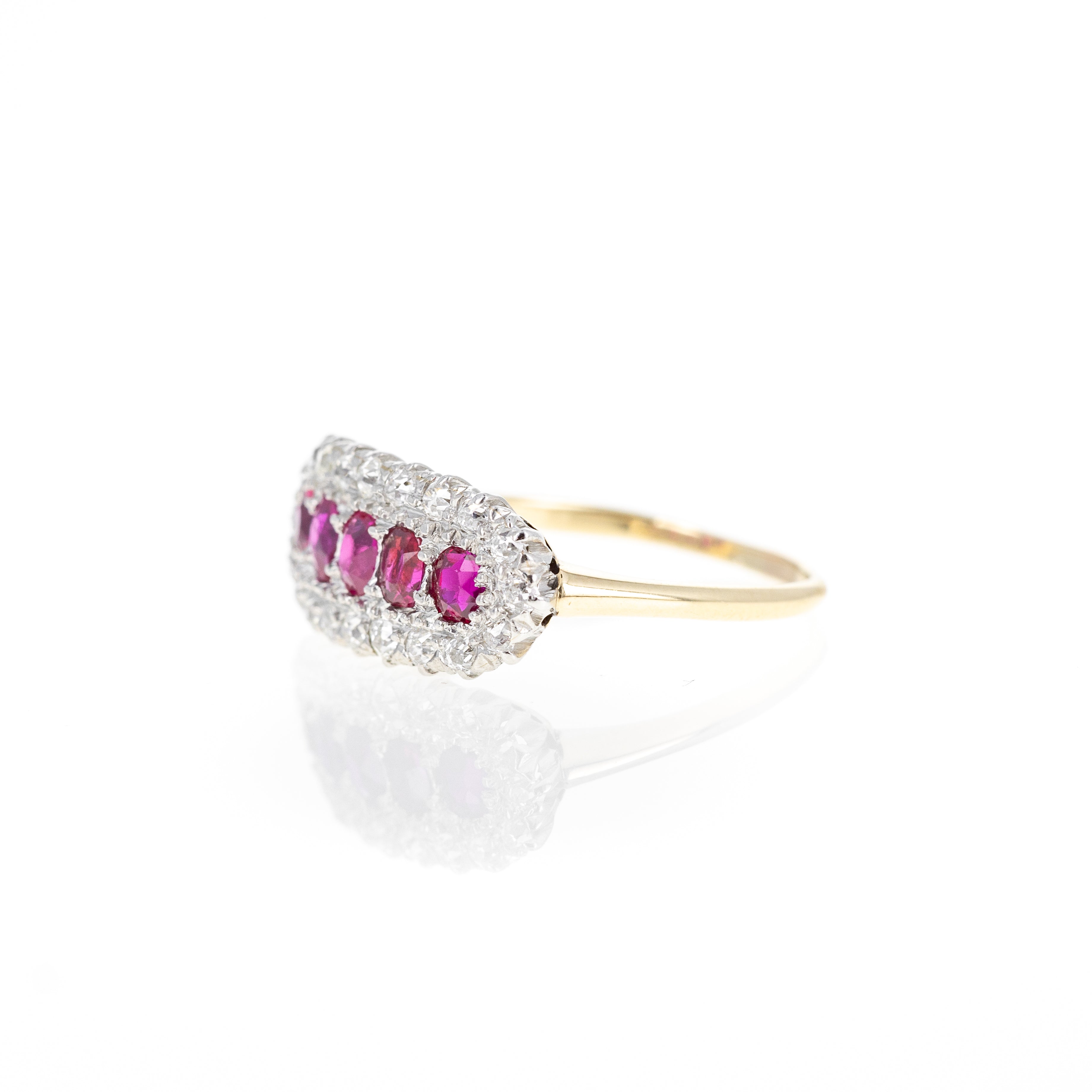 Victorian Platinum and 14K Yellow Gold 0.50 Carat Ruby Diamond Ring - Queen May