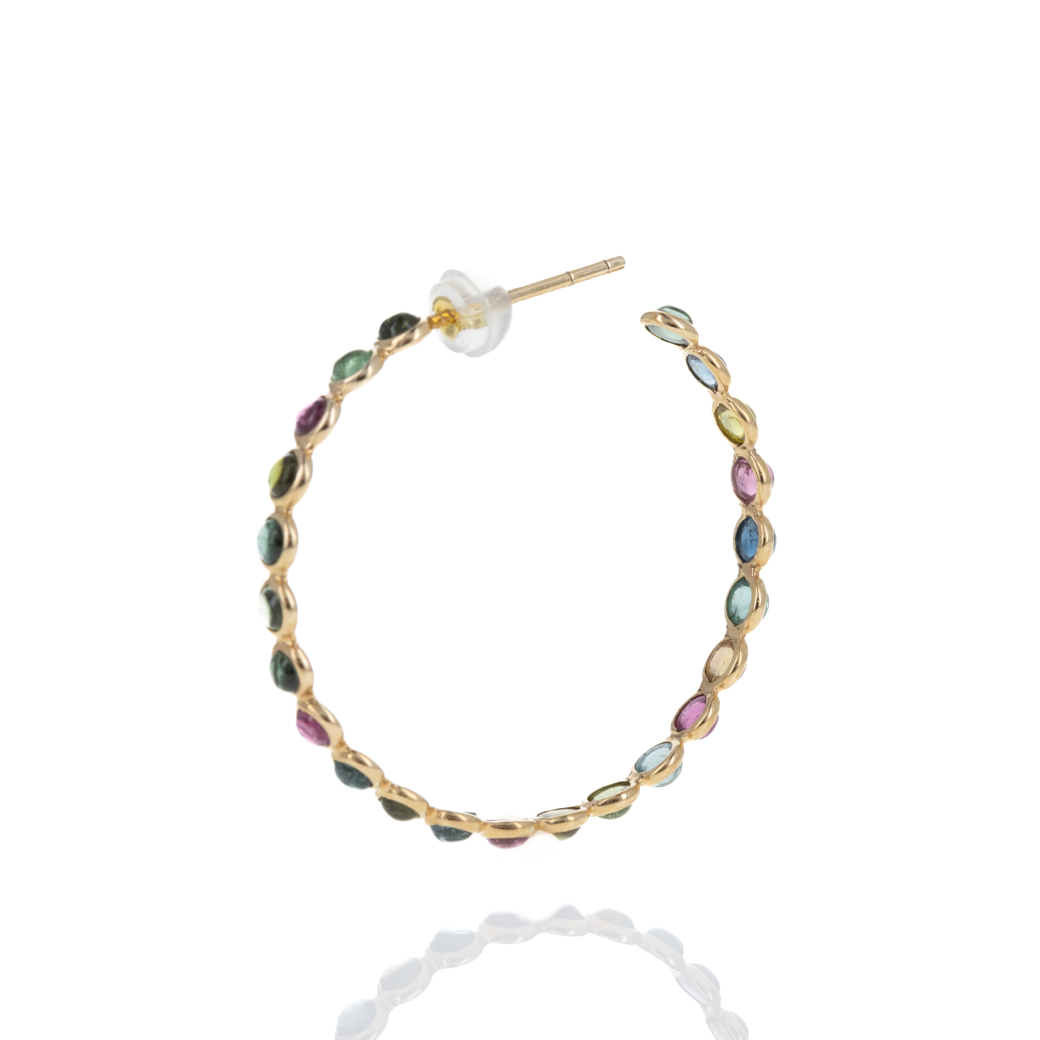 14K Yellow Gold 5.5 Carat Cabochon Tourmaline Bezel Hoop Earrings - Queen May