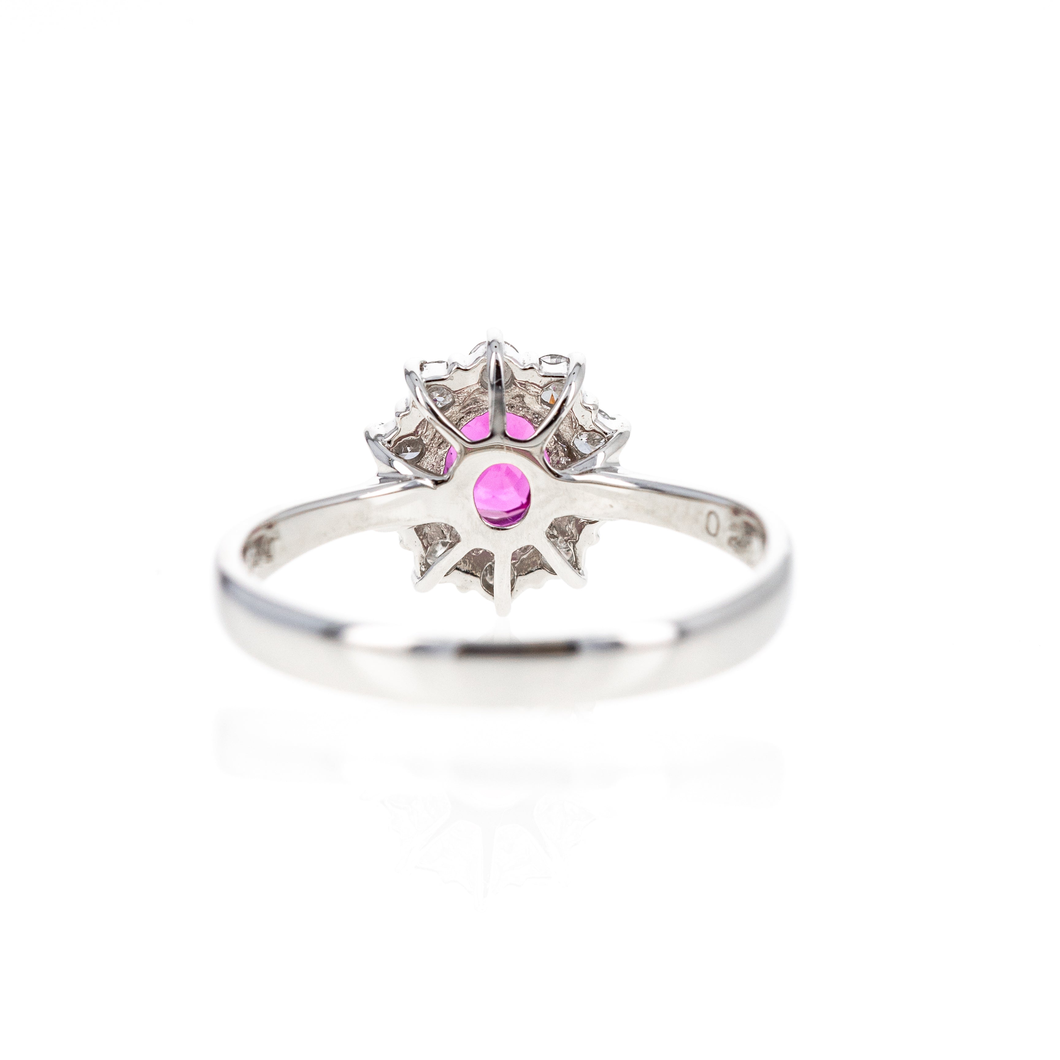 Platinum 0.61 Carat Ruby Diamond Floral Halo Ring - Queen May