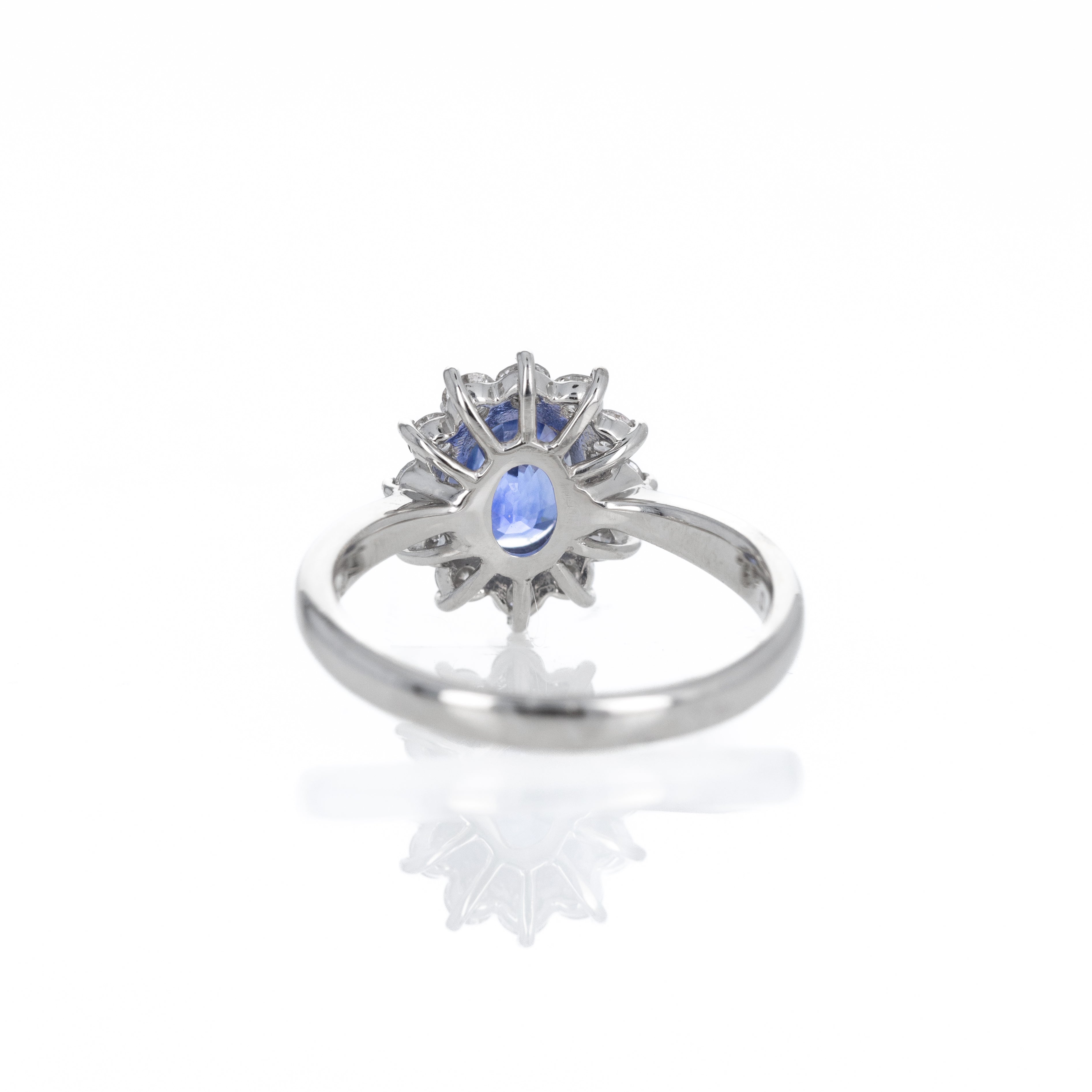Platinum 1.56 Carat Oval Sapphire Diamond Halo Ring - Queen May