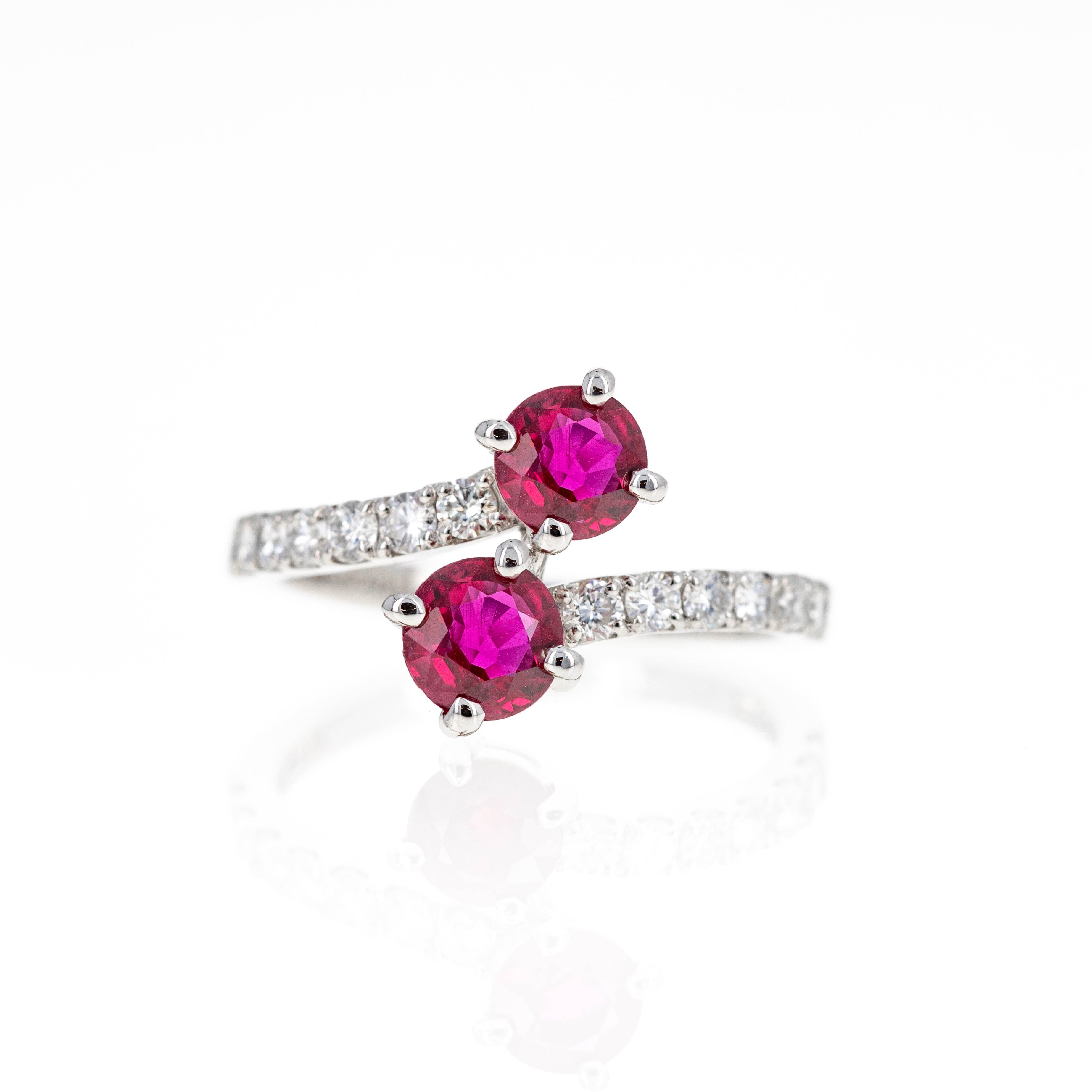 Platinum 1.56 Carat Ruby Two Stone Diamond Wrap Ring - Queen May