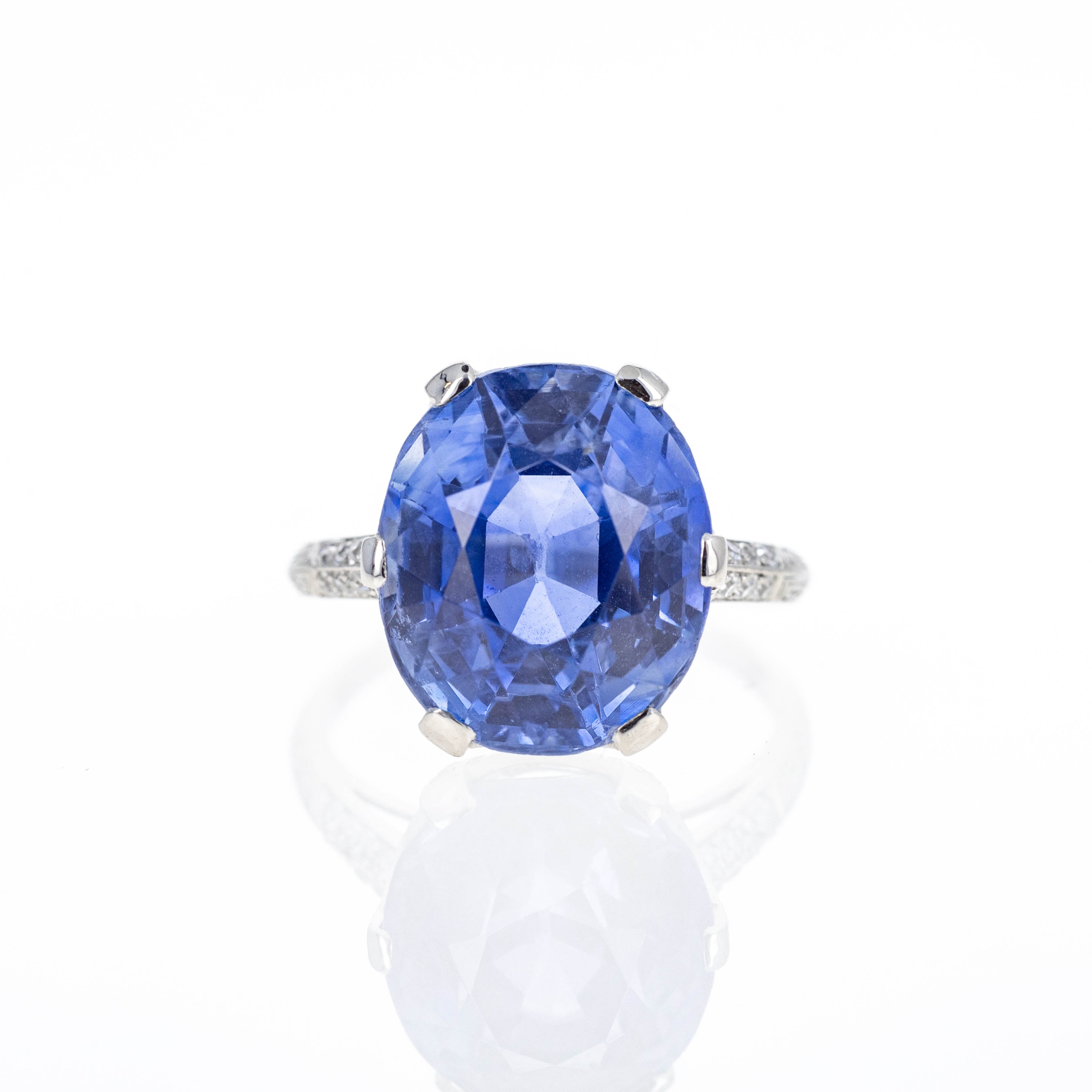 Art Deco Marcus & Co. Platinum 12 Carat No Heat Sapphire Diamond Ring - Queen May