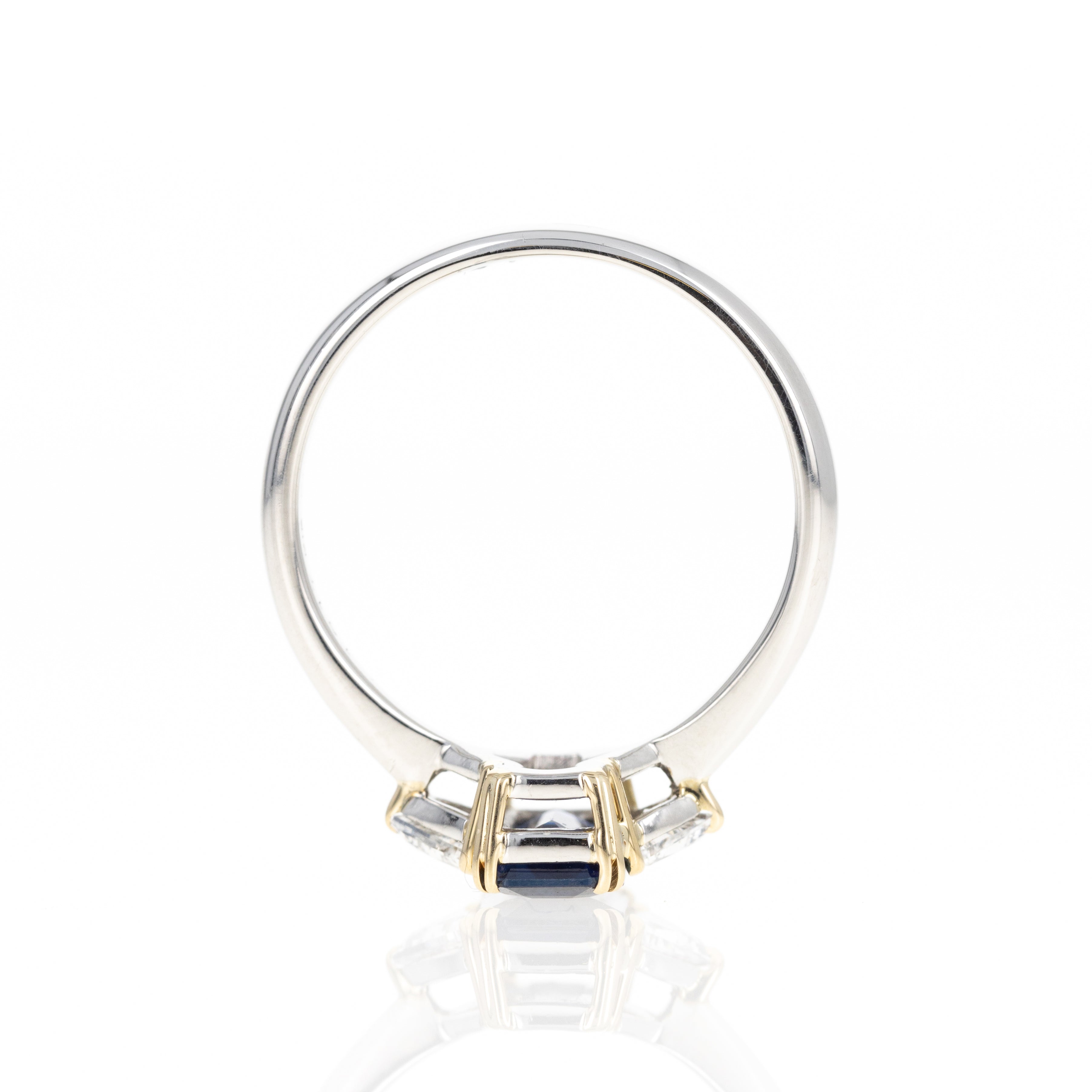 1.31 Carat Emerald Cut Natural Sapphire Diamond Three Stone Ring - Queen May