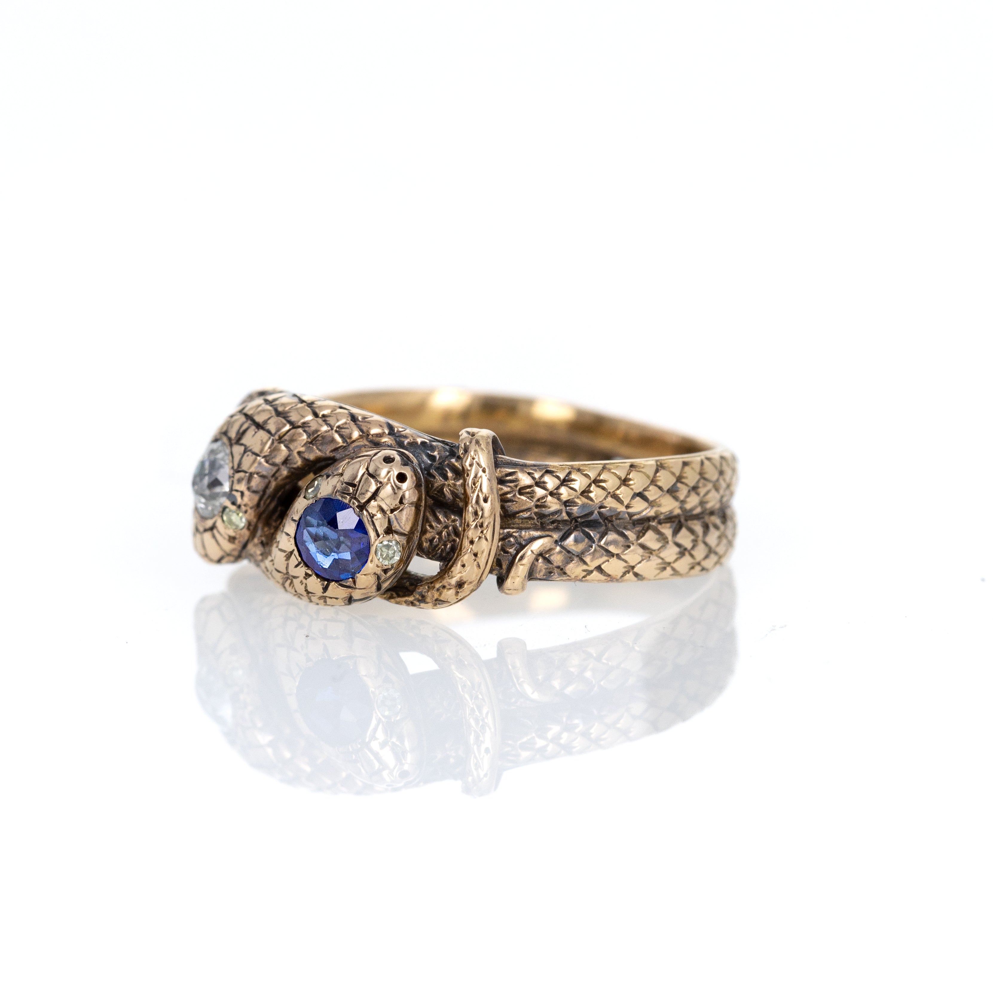 Victorian Old European Diamond Natural Sapphire Interlocking Snake Ring - Queen May