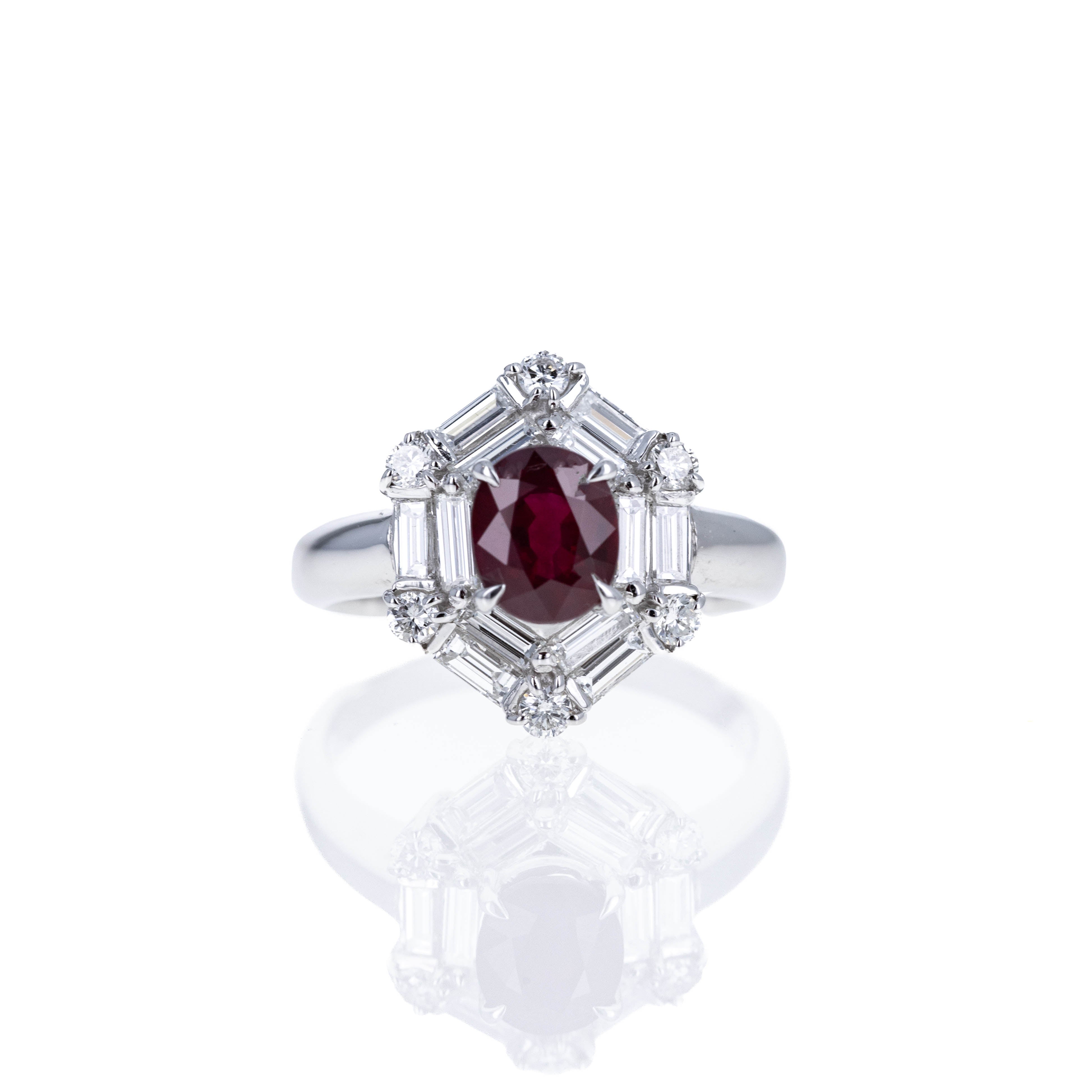 Platinum 1.35 Carat Pigeons Blood Ruby Diamond Hexagon Ring - Queen May