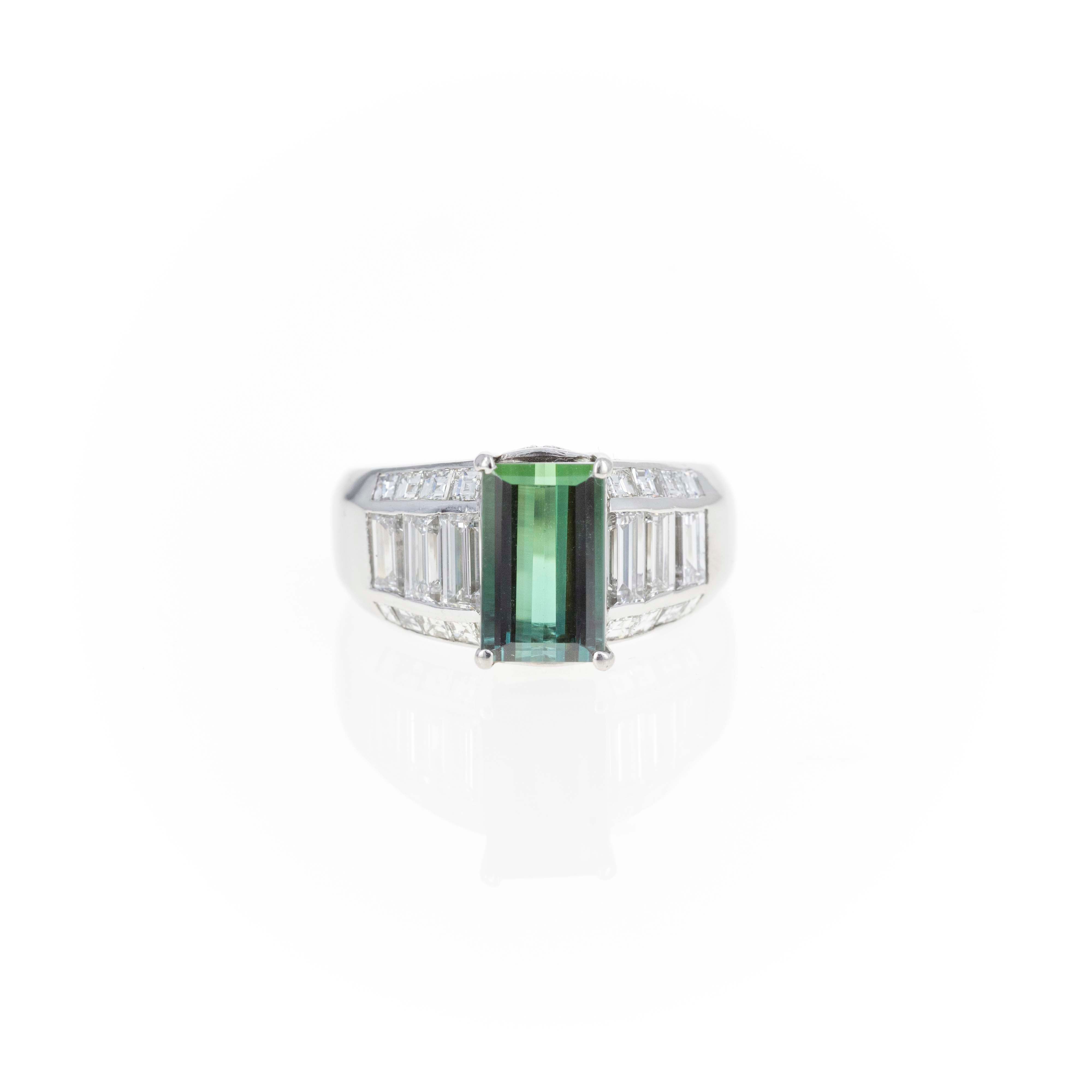 Platinum 3.06 Carat Green Tourmaline Diamond Ring - Queen May